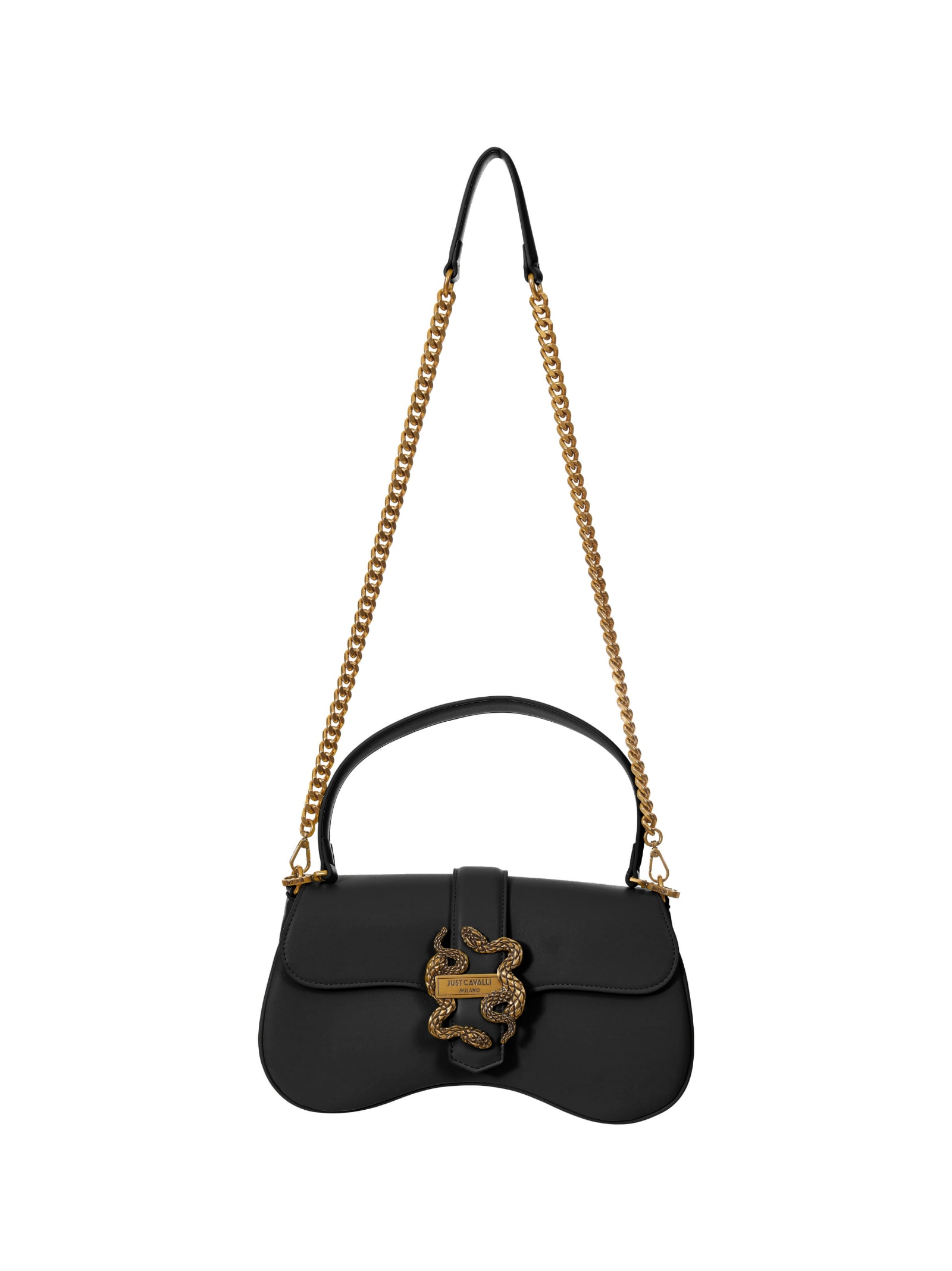 Just Cavalli Leather Shoulder Bag In Pink
