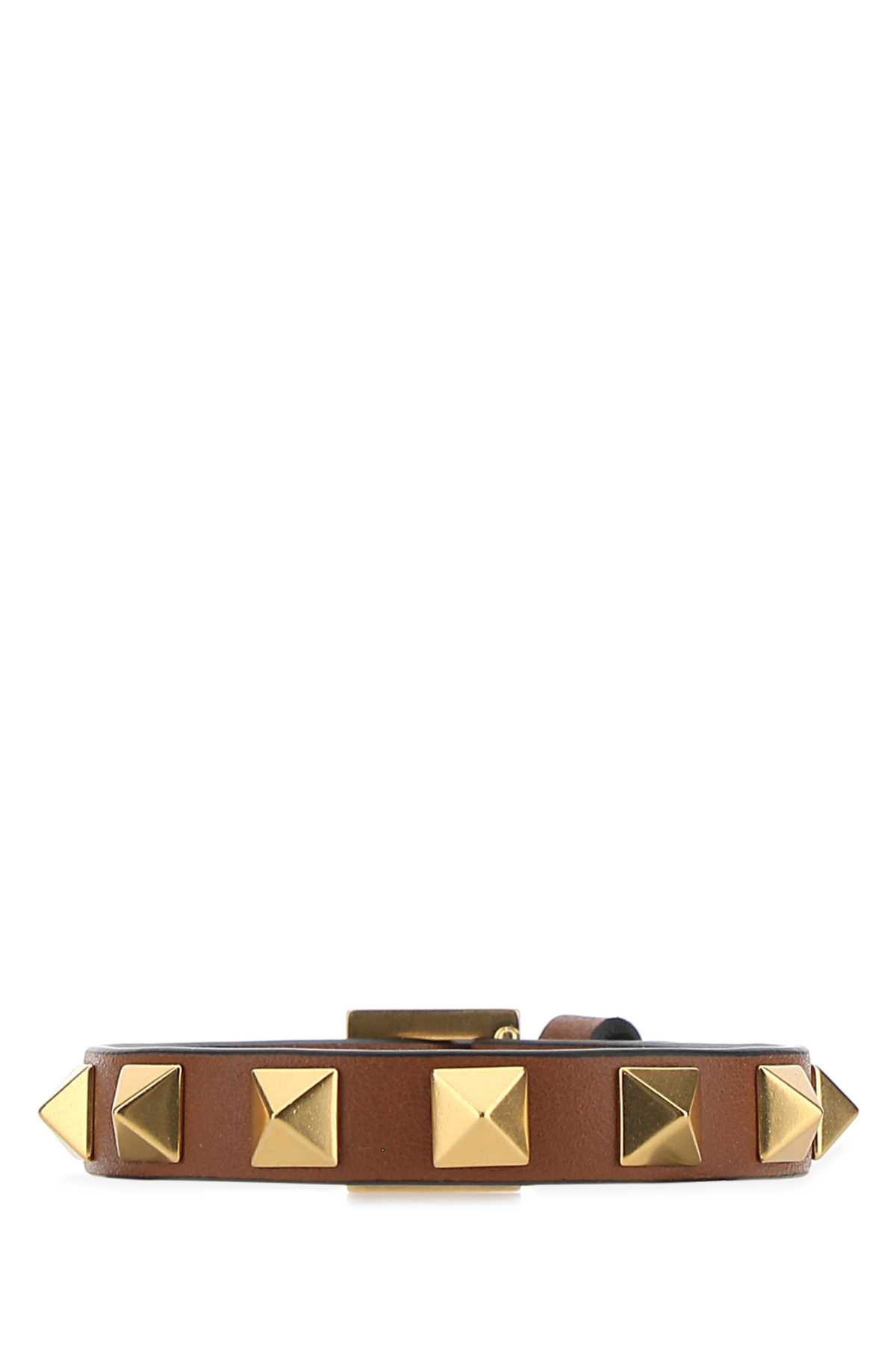 Valentino Garavani Caramel Leather Rockstud Bracelet In Brown