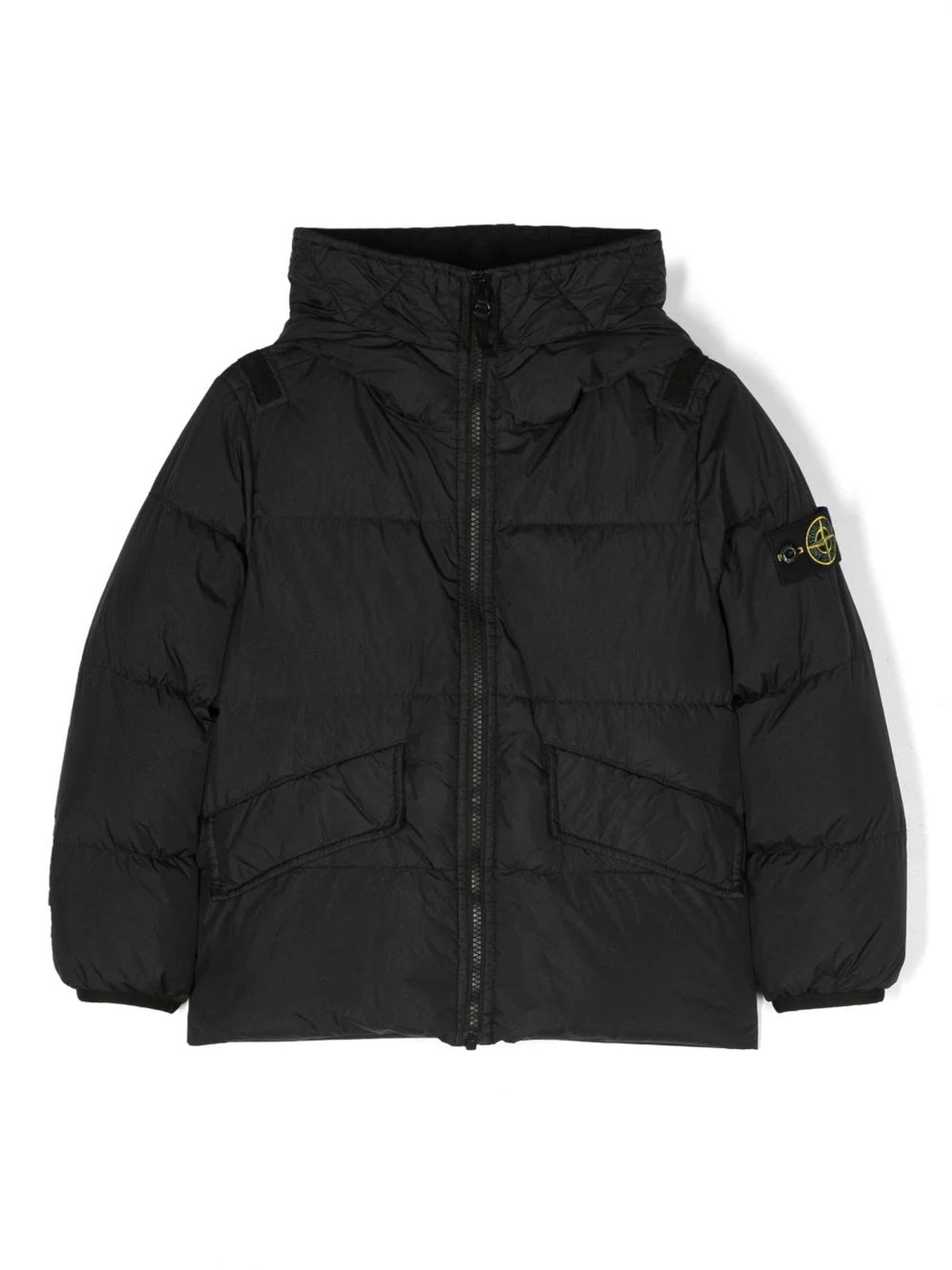 Stone Island Compass-motif Padded Jacket In Nero