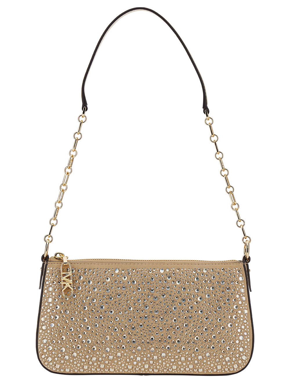 MICHAEL MICHAEL KORS BEIGE SHOULDER BAG WITH ALL-OVER RHINESTONE IN SUEDE WOMAN