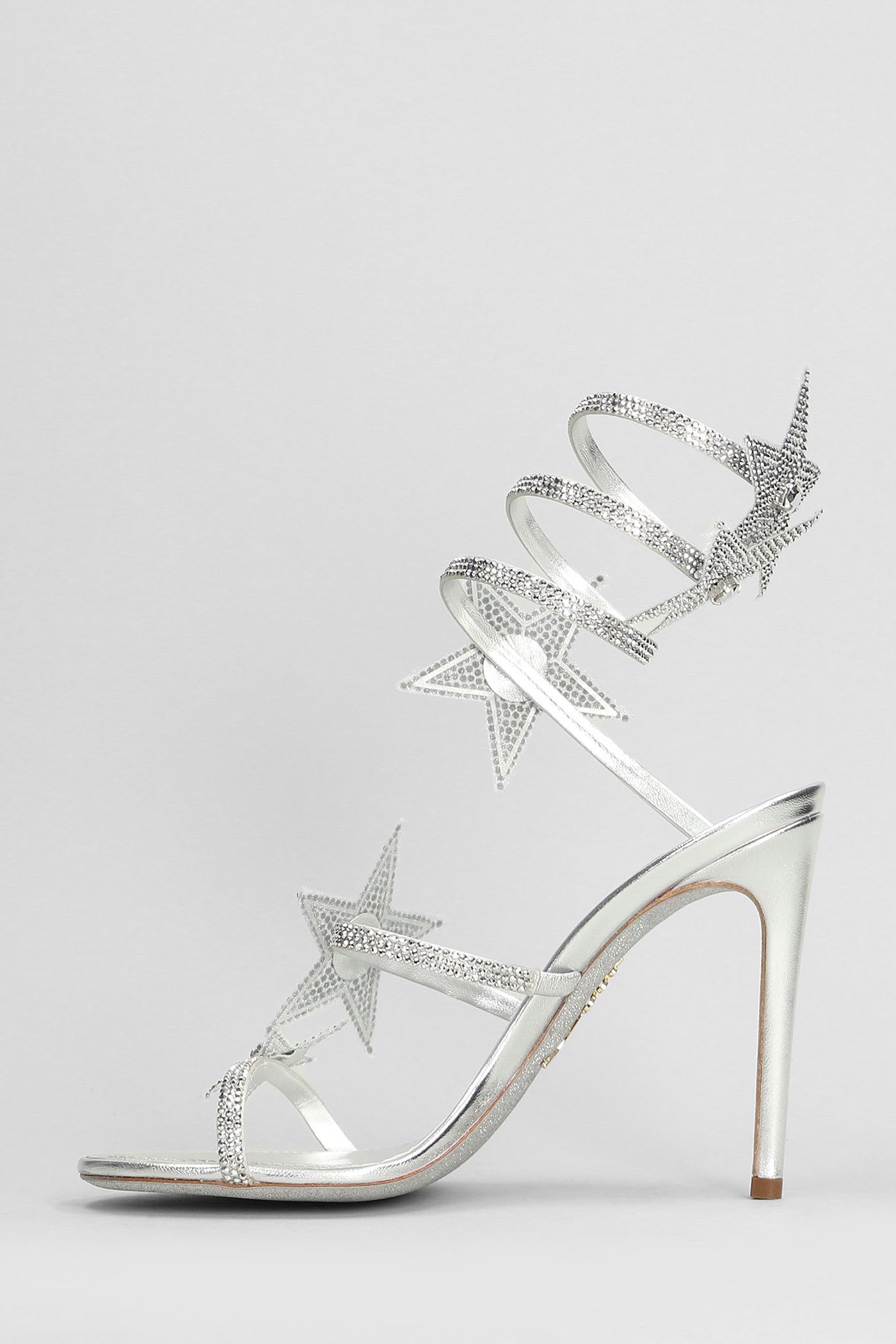 René Caovilla Star Cleo Sandals In Silver Leather In Silver