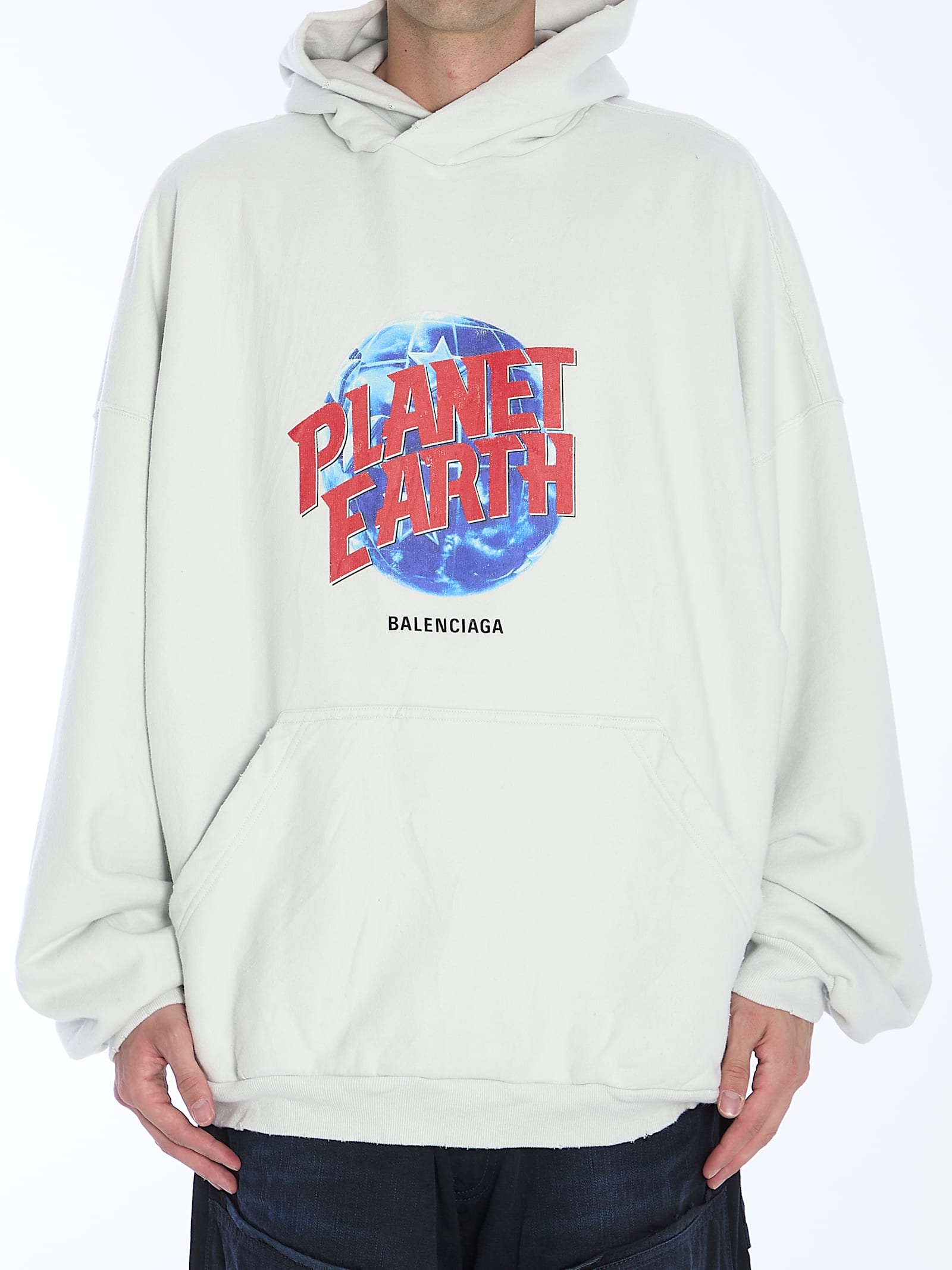 Shop Balenciaga Planet Earth Hoodie In White