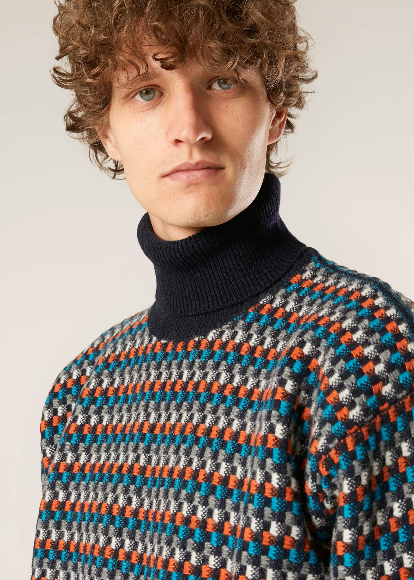 Doppiaa Aamintore Wool Turtleneck With Geometric Pattern In Multi