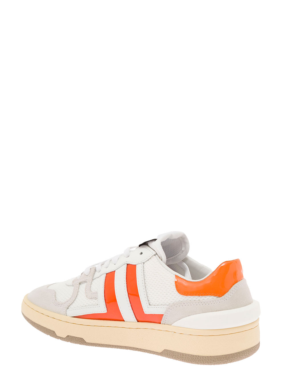 Lanvin Clay Low White And Orange Leather And Mesh Sneaker Woman In
