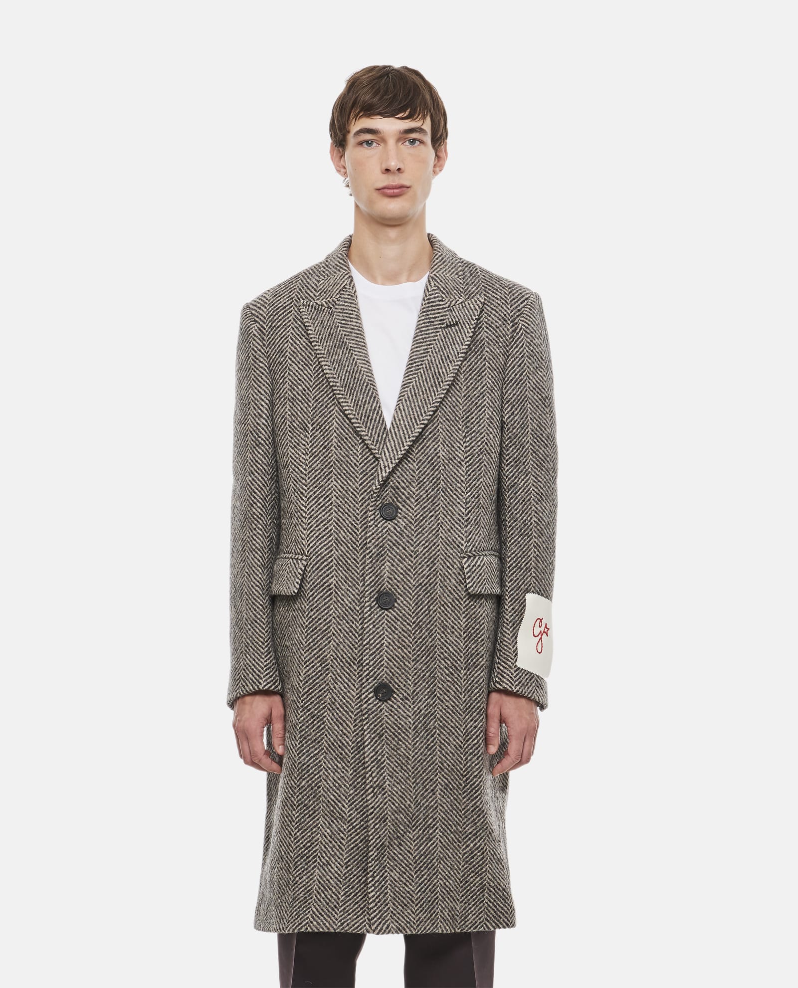 Shop Golden Goose Golden Ms Single Breasted Coat Chevron Wool In Grey