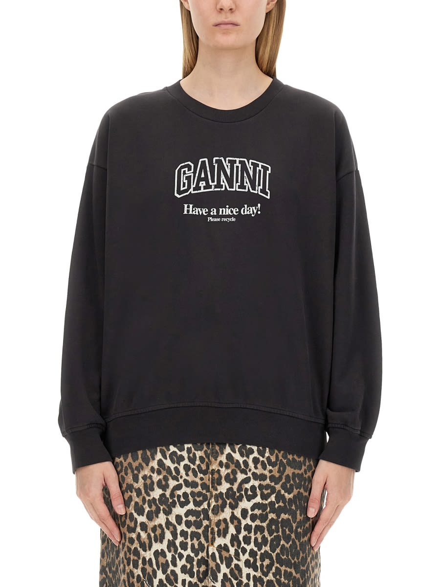 Shop Ganni Sweatshirt With Logo In Black