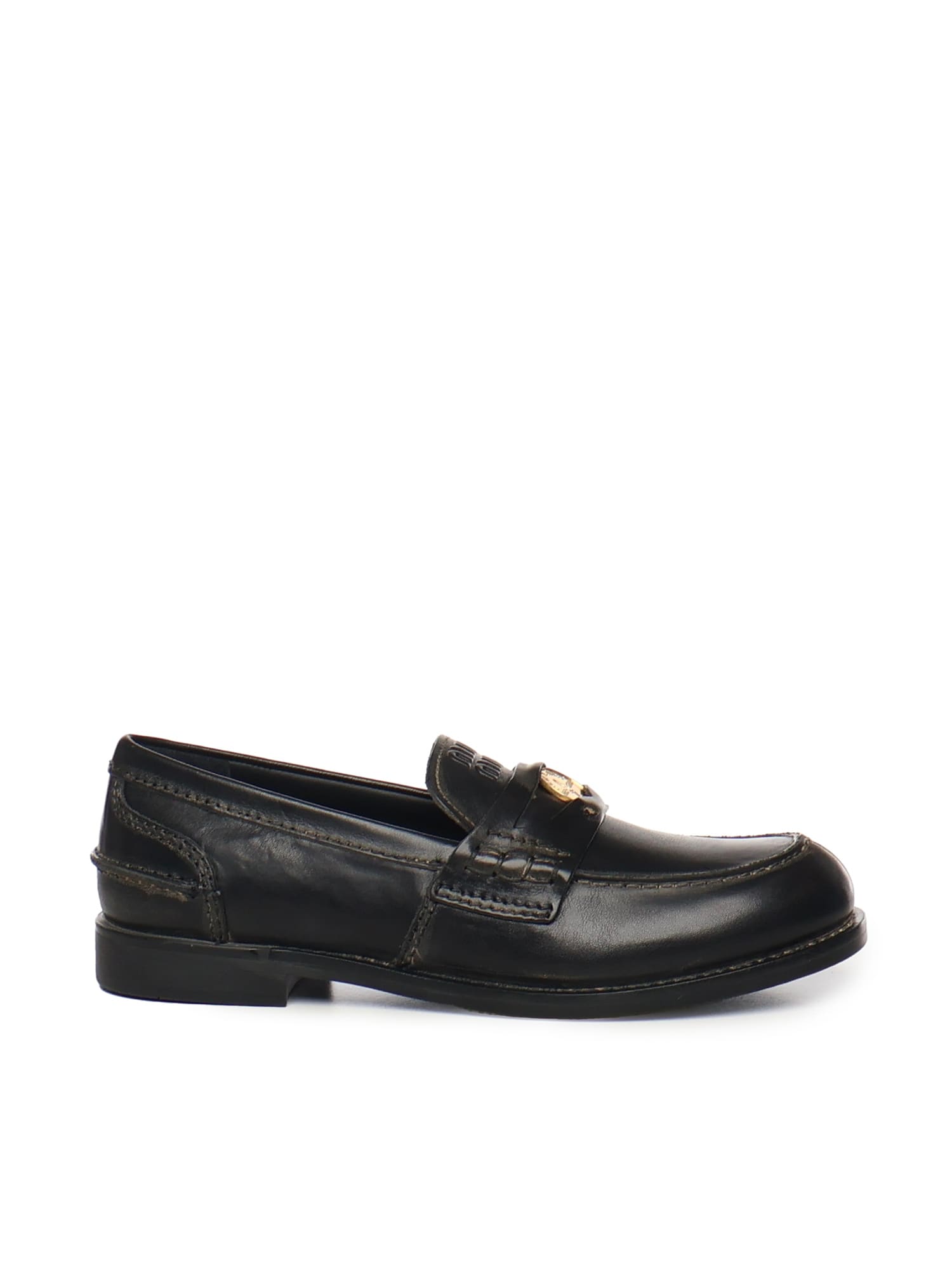 Miu Miu Leather Loafers In Black