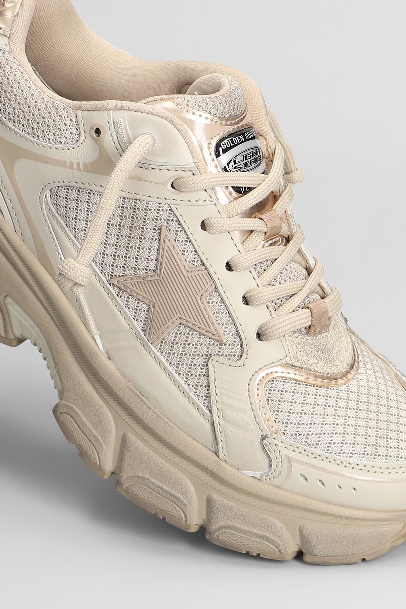 Golden Goose Light Star Sneakers In Taupe Leather And Fabric In Brown