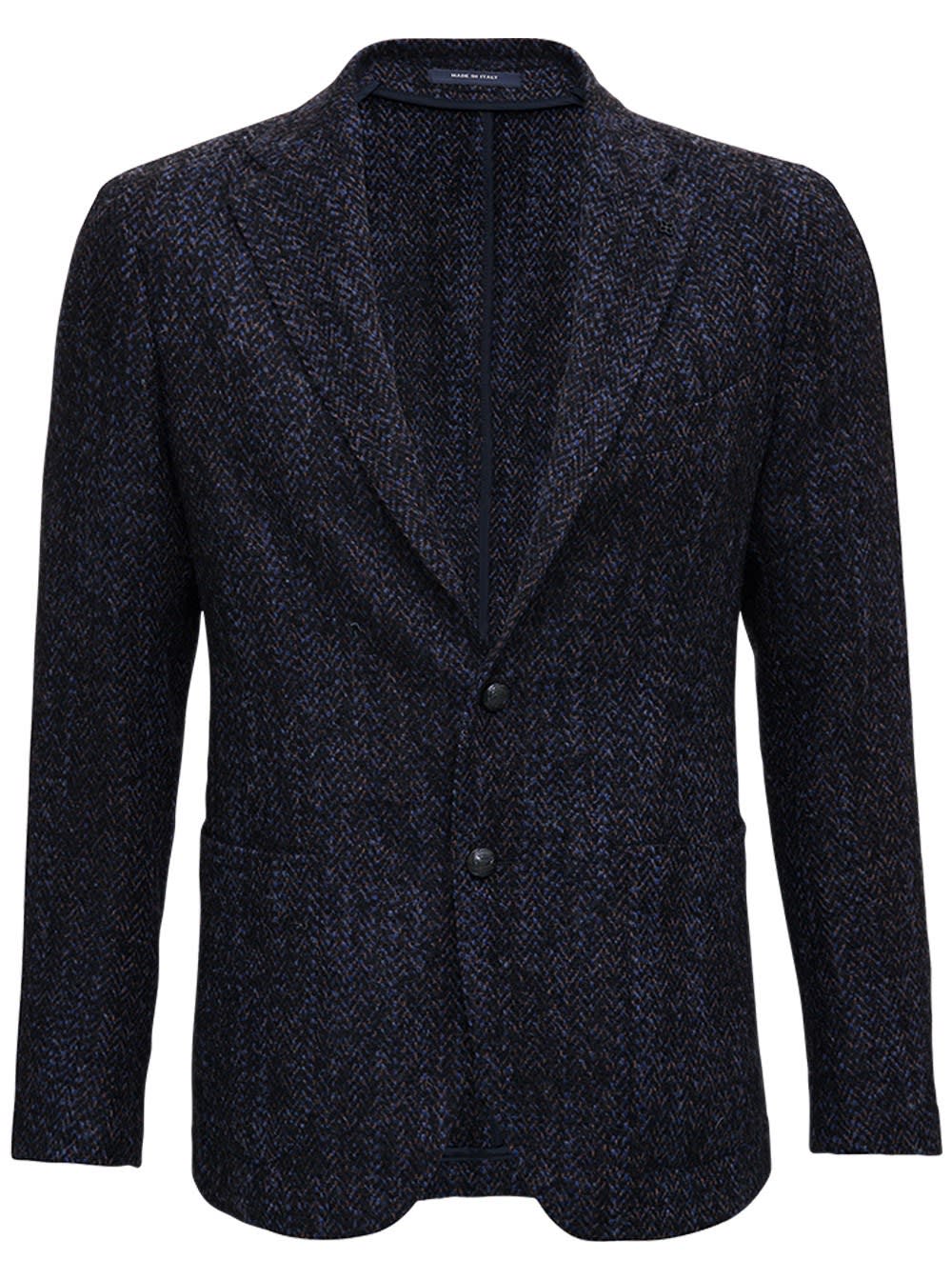 Tagliatore Single-breasted Blue Wool Blend Jacket