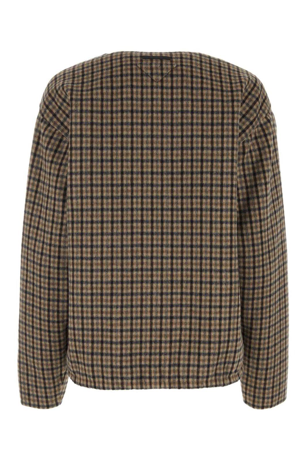 Prada V-neck Checked Pullover In Tabacco
