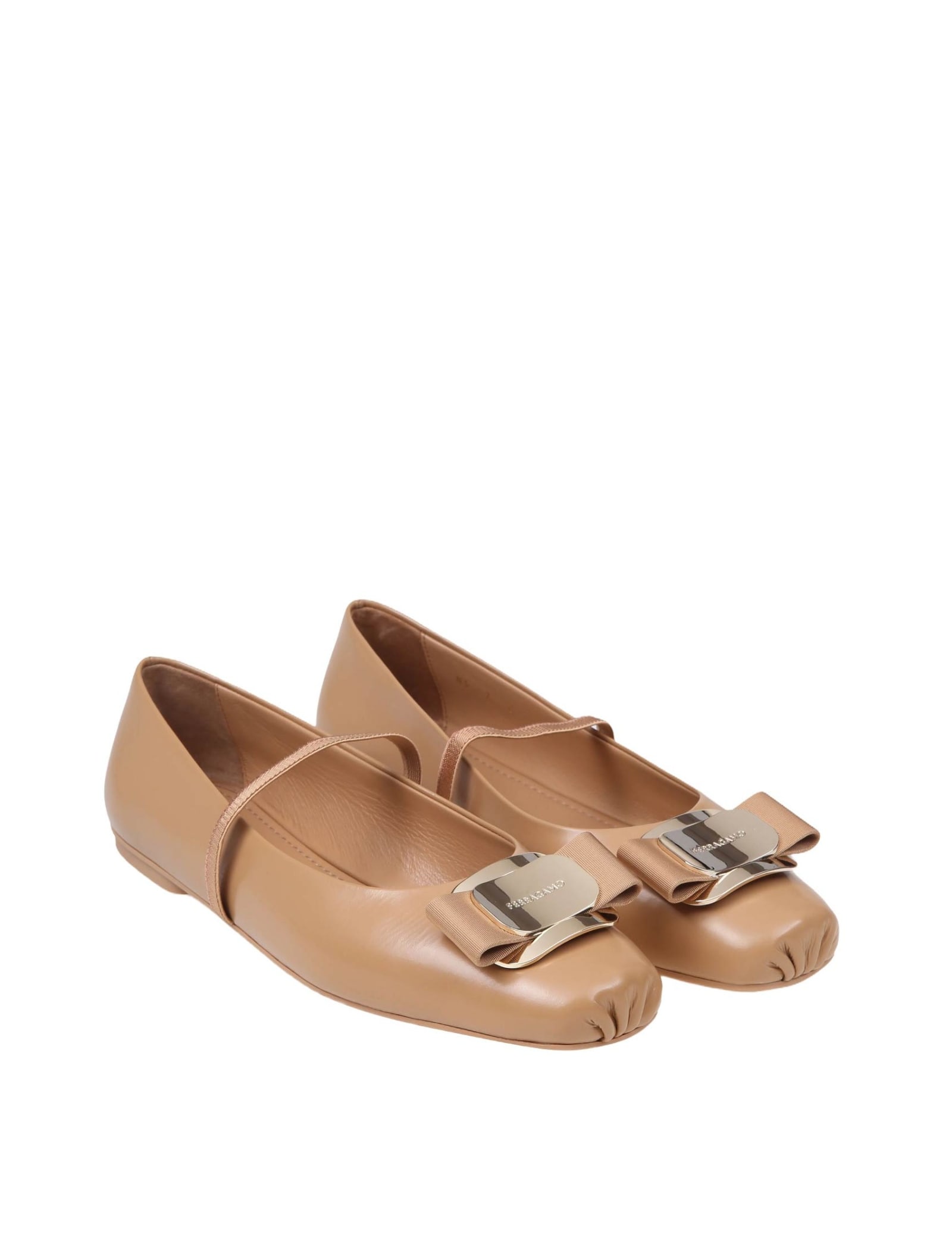 Shop Ferragamo Zina Ballerina In Camel Color Leather