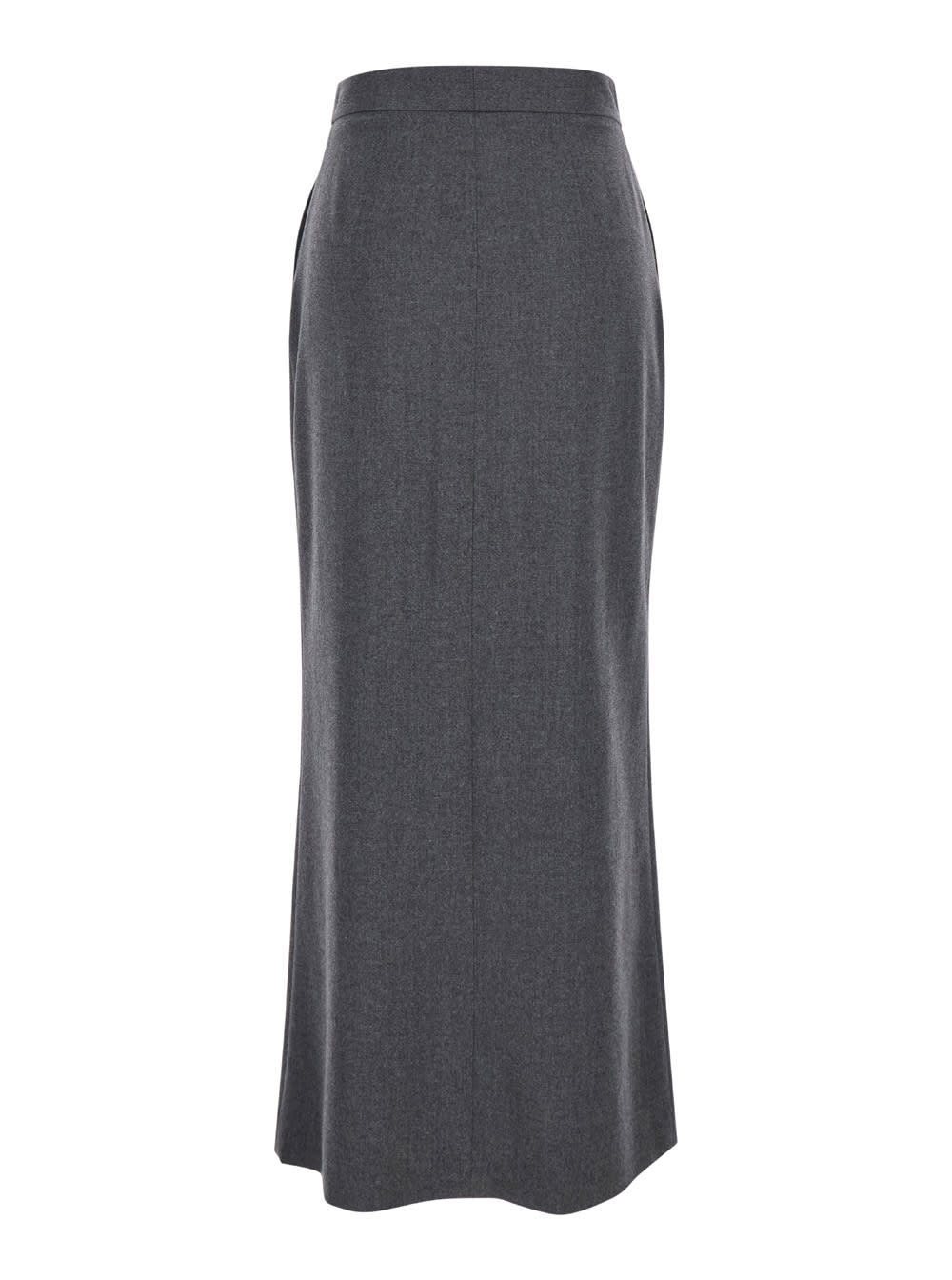 indo Grey Long Skirt With Front Slit In Wool Blend Woman