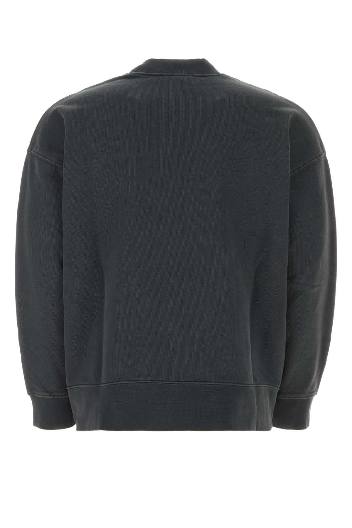 Shop Palm Angels Graphite Cotton Oversize Sweatshirt In Darkgreywhite