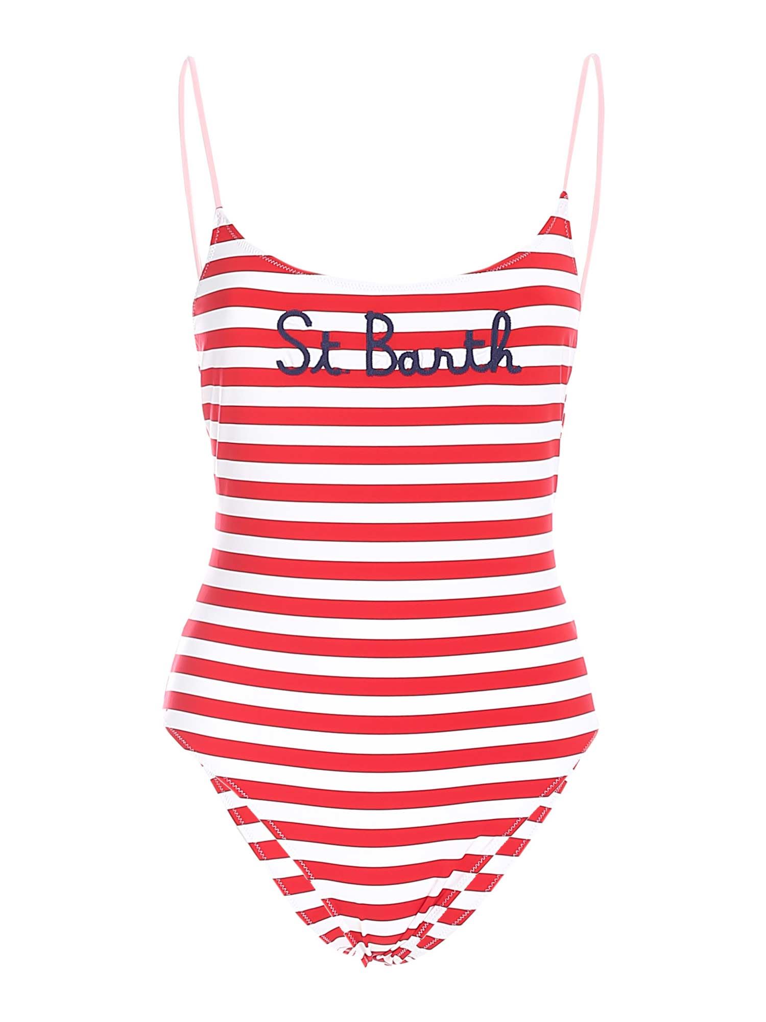 Mc2 Saint Barth Cecille Swimsuit In White And Red