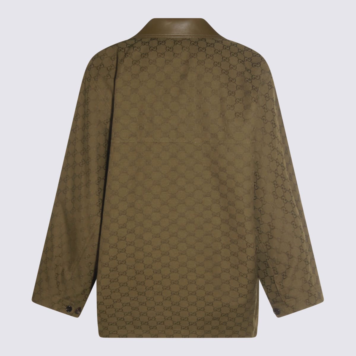 Gucci Gg Monogram Leather-trimmed Oversized Jacket In Green