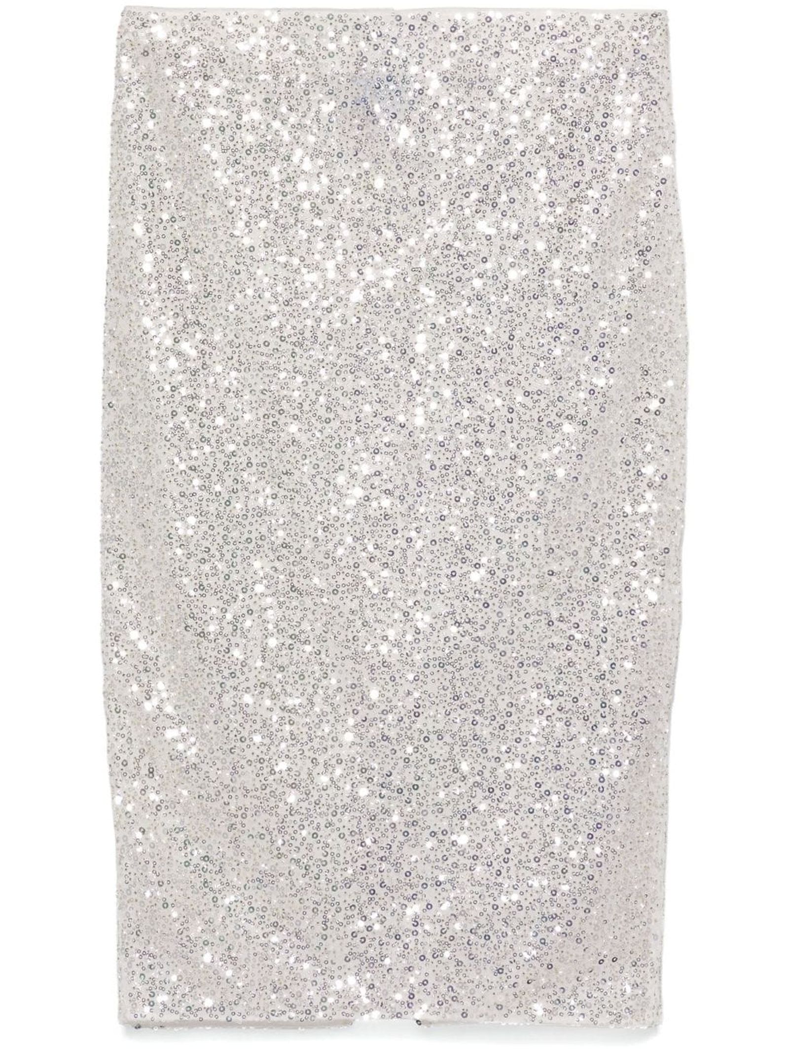 Silver-tone Sequinned Midi Skirt