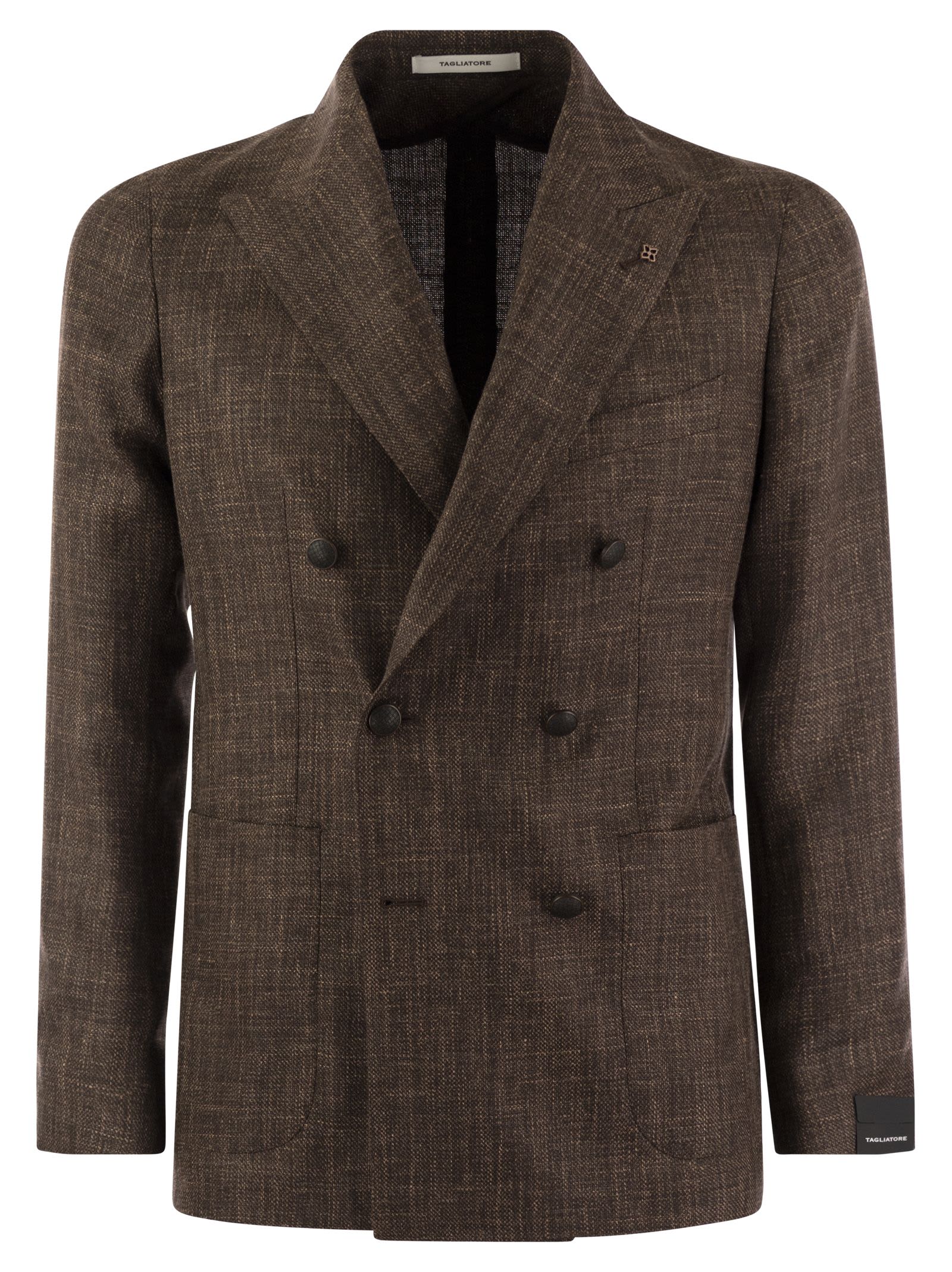 Shop Tagliatore Double-breasted Jacket In Wool, Silk And Linen In Brown