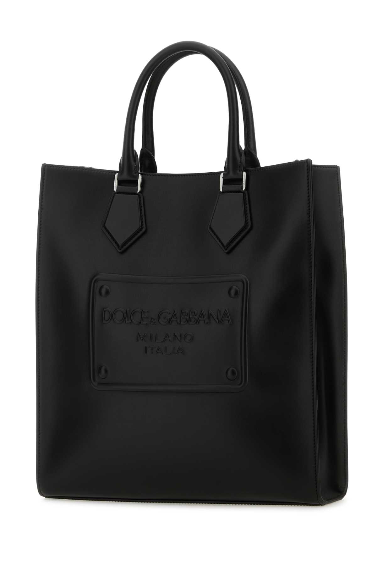 DOLCE & GABBANA BLACK LEATHER SHOPPING BAG