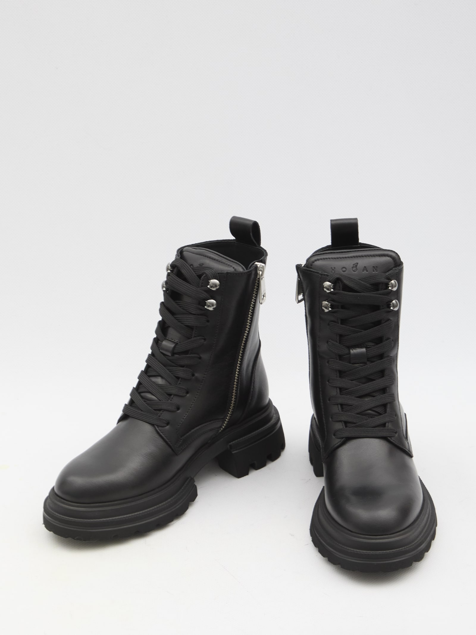 Shop Hogan H674 Combat Boots In Nero