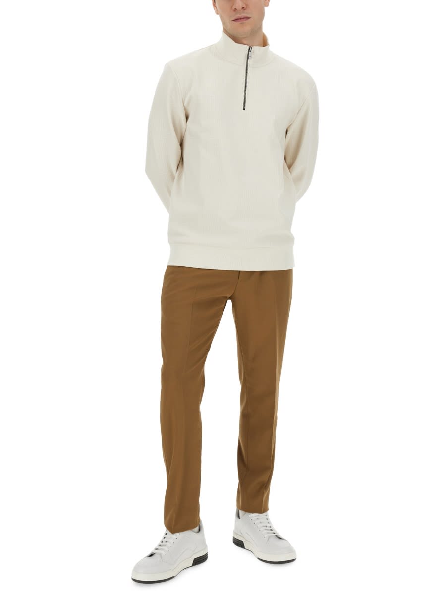 Shop Hugo Boss Sweatshirt With Collar And Zipper In White