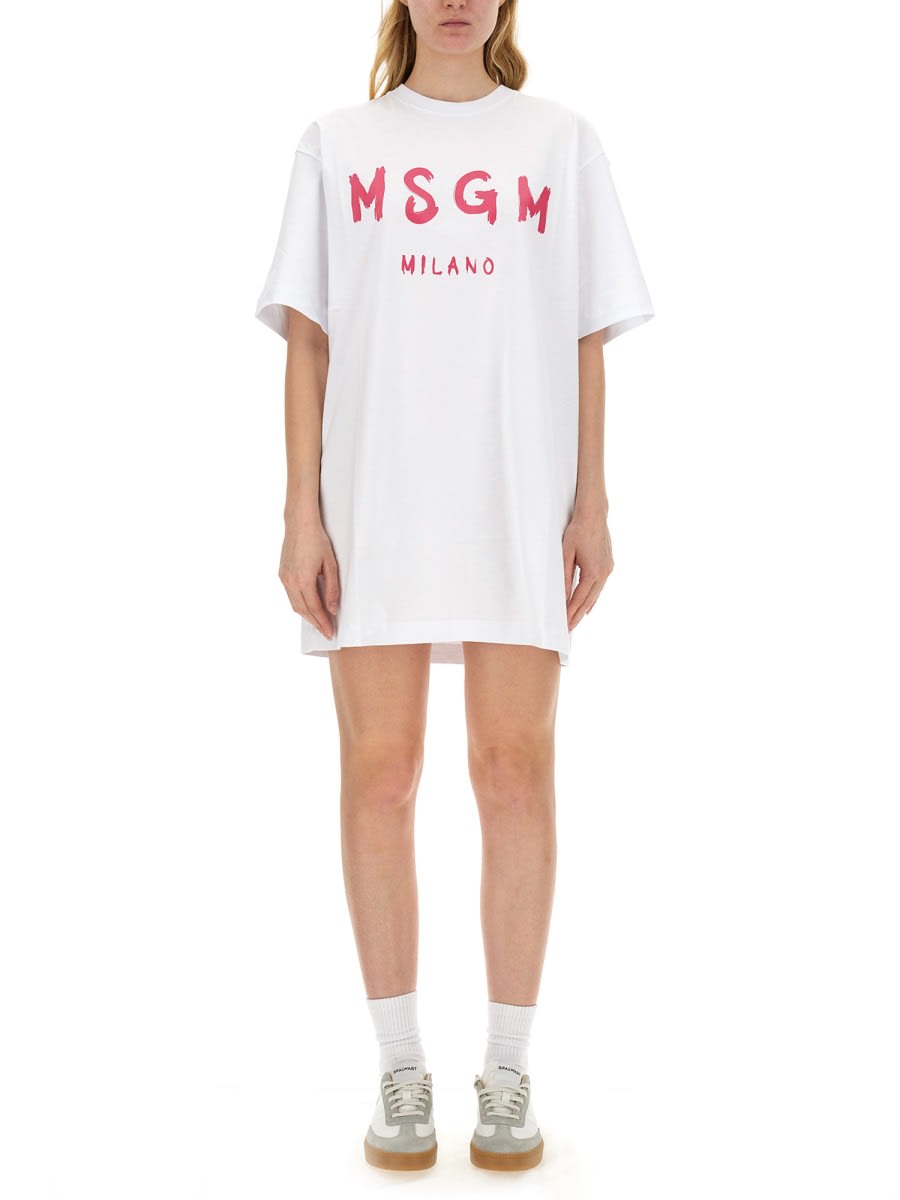 Shop Msgm Dress With Logo In White
