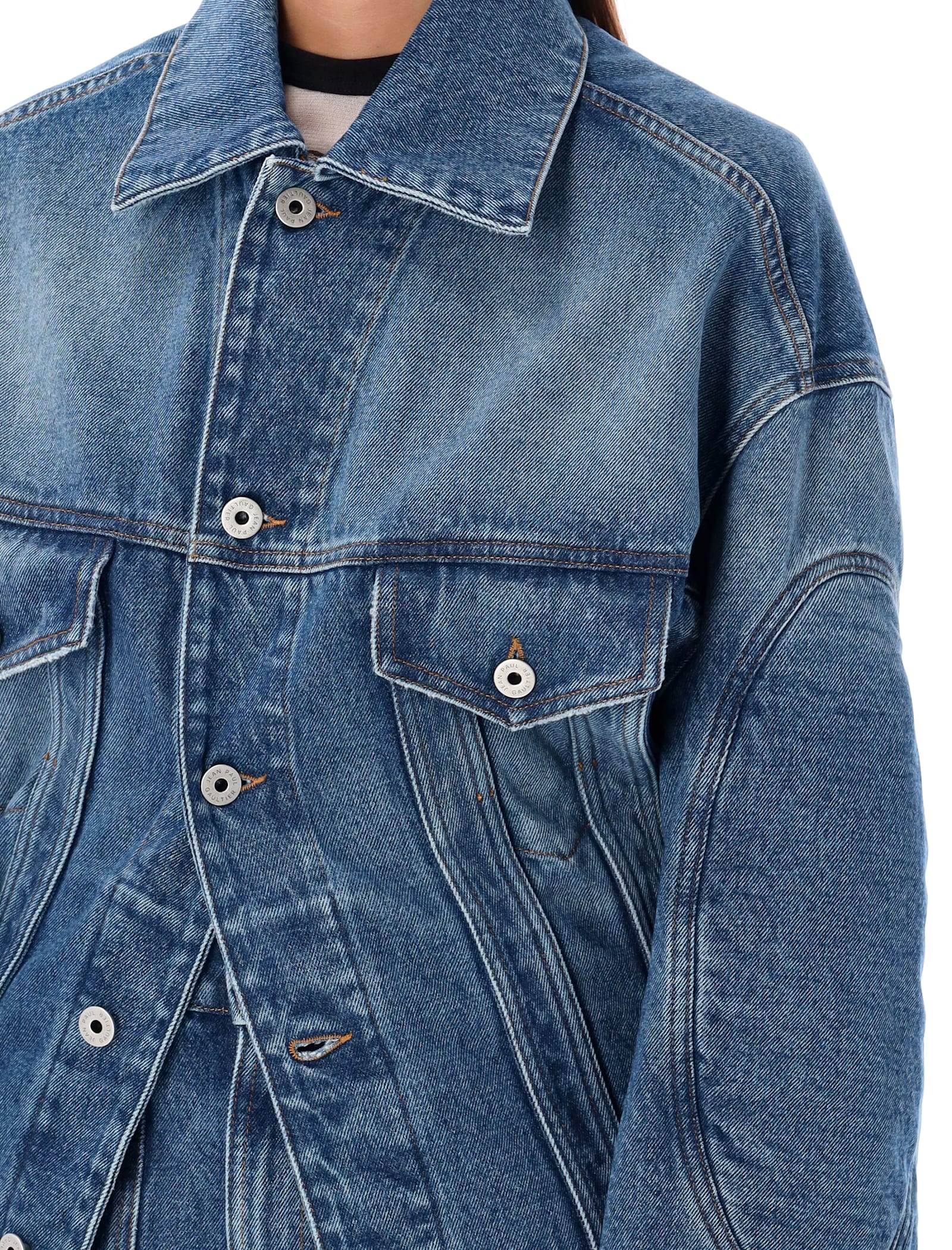 Shop Jean Paul Gaultier Denim Jacket Lacing In Vintage Blue