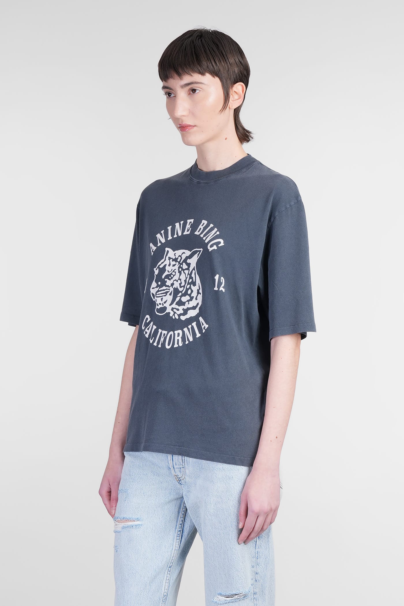 ANINE BING AVI T-SHIRT IN BLACK COTTON
