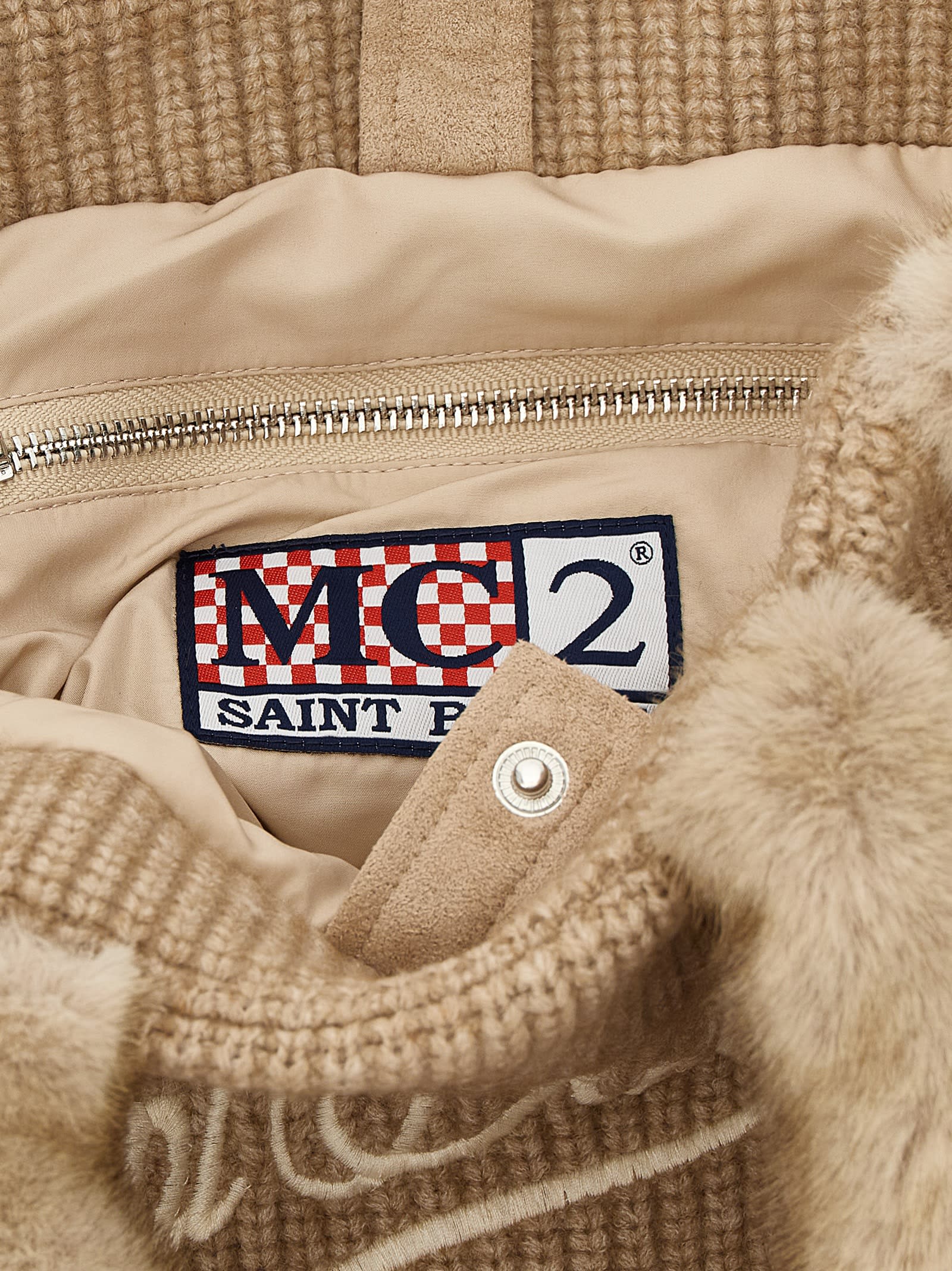 Mc2 Saint Barth Vanity Mini Shearling Rib Hand Bags Beige In Brown