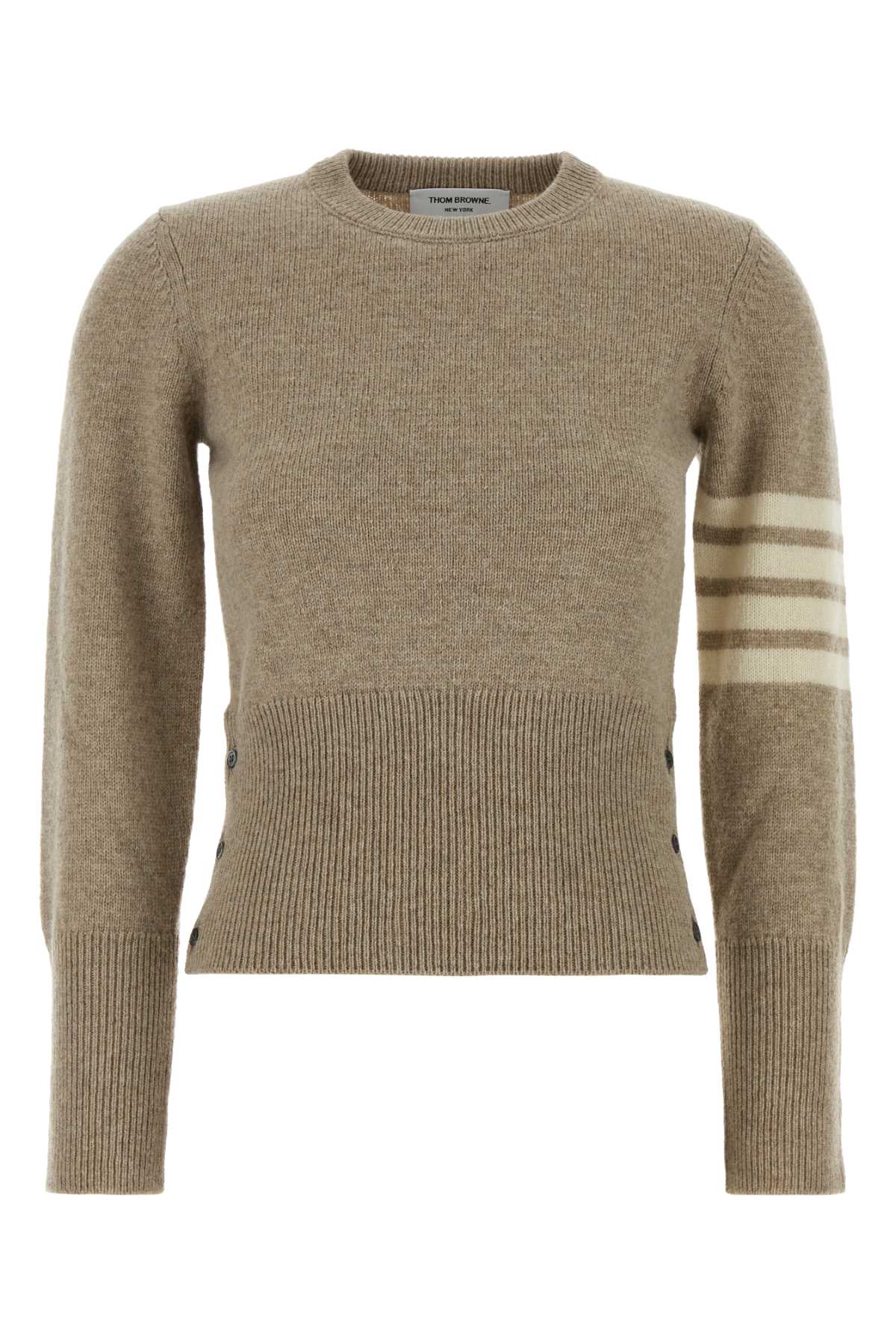 Thom Browne Wool Sweater With Crew Neck And Stripes In Brown