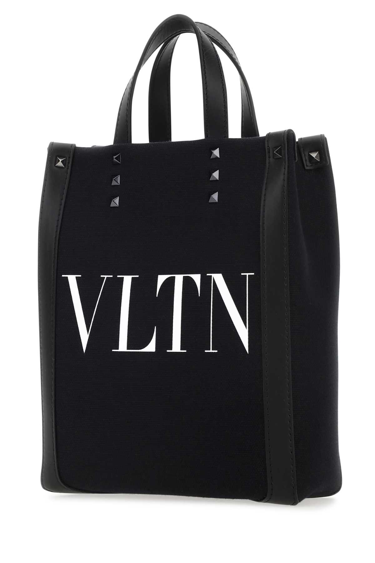 Shop Valentino Black Canvas Mini Vltn Ecolab Shopping Bag In 0ni