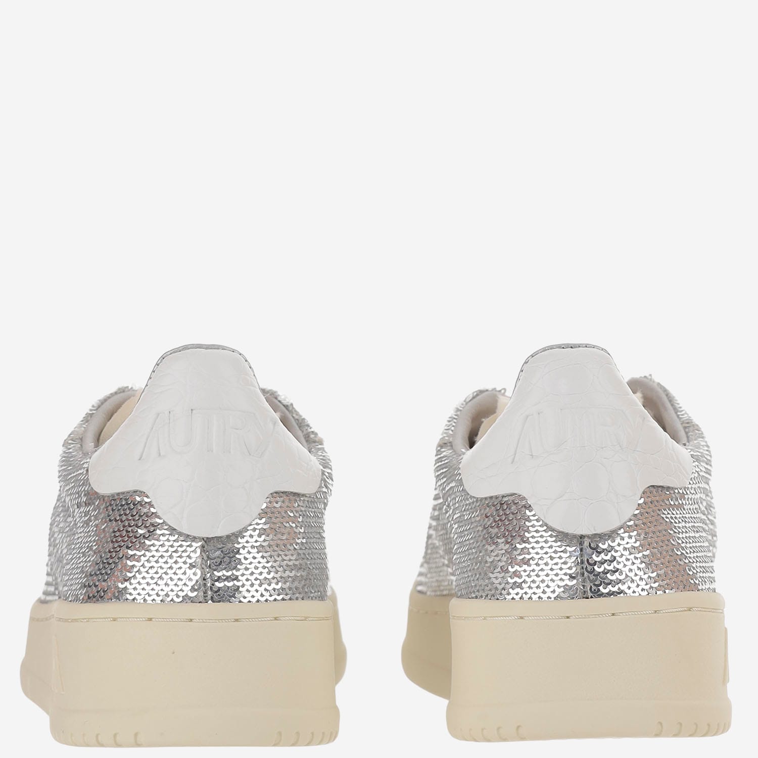 Autry Sequined Low Top Sneakers With Fabric Upper In Silver