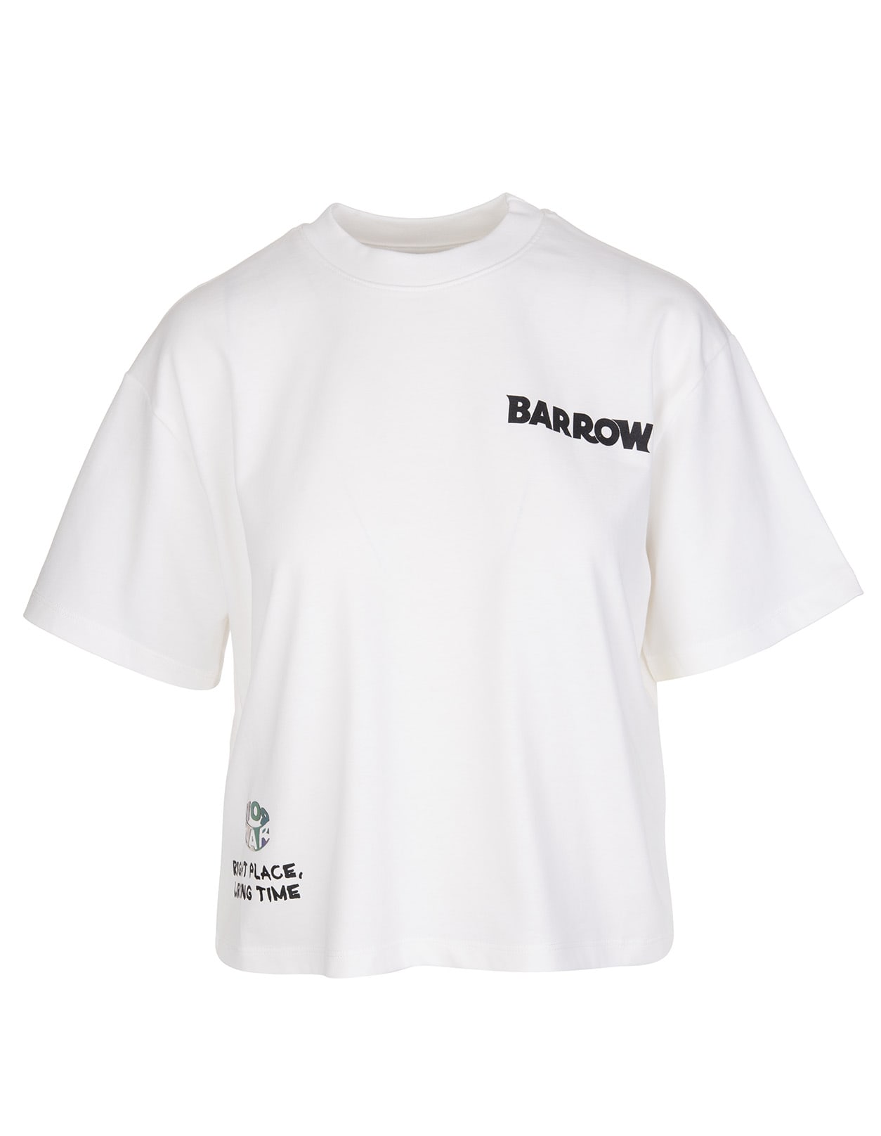 Barrow White Crop T-shirt With Planet Logo And Rhinestones