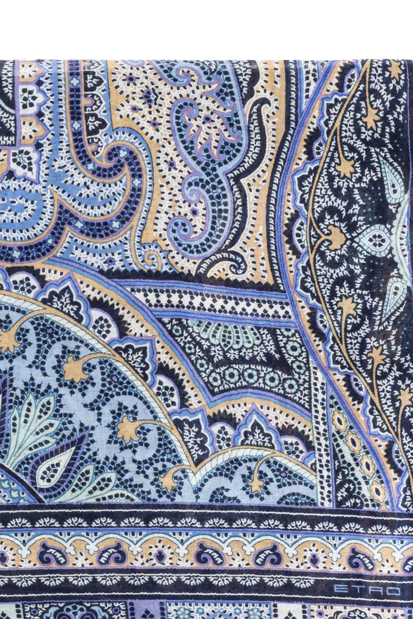 Etro Patterned Cashmere Scarf In Blue