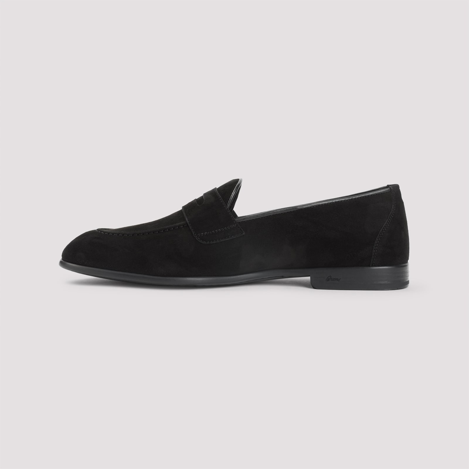 Brioni Almond Toe Suede Leather Penny Loafers In Black