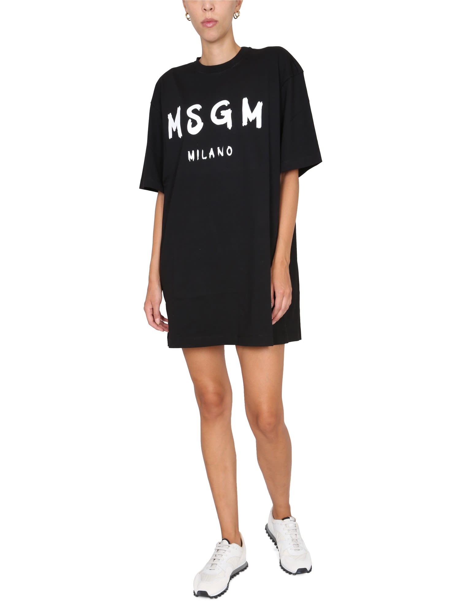 Shop Msgm Brushed Logo Dress In Nero