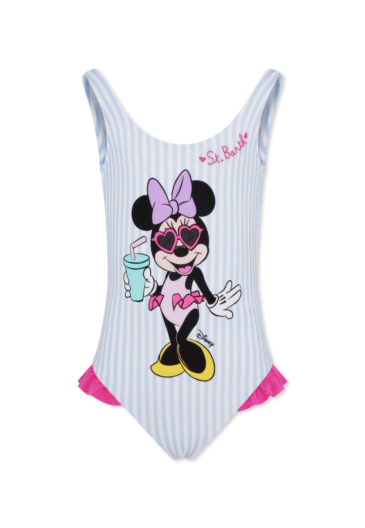 Mc2 Saint Barth Light Blue Swimsuit For Girl With Minnie In Blue