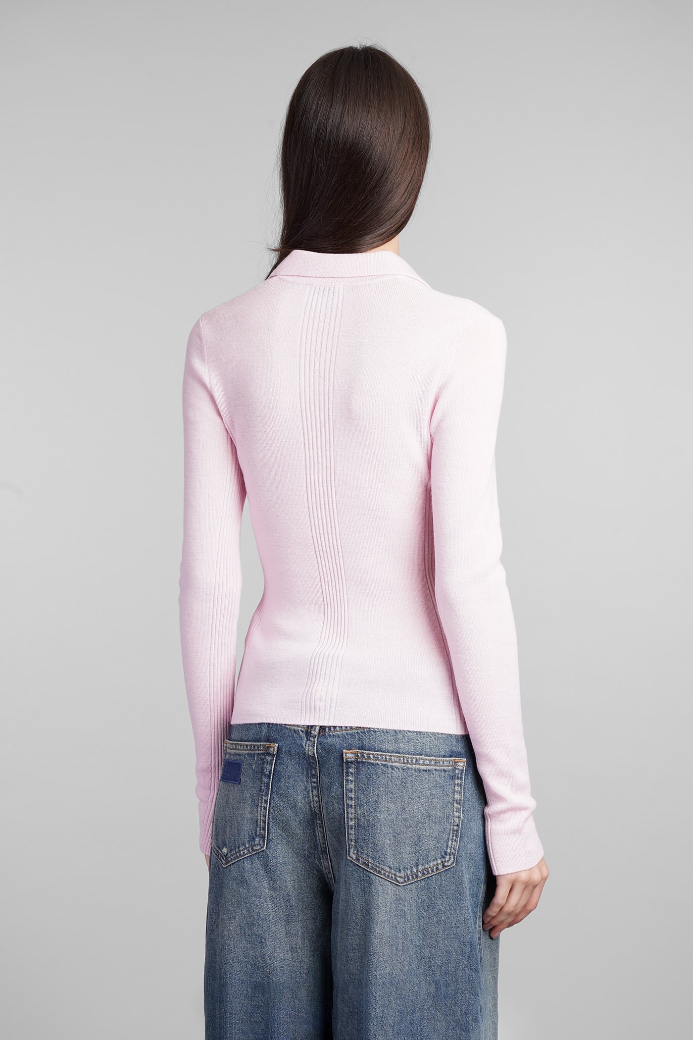 Shop Ganni Polo In Rose-pink Wool