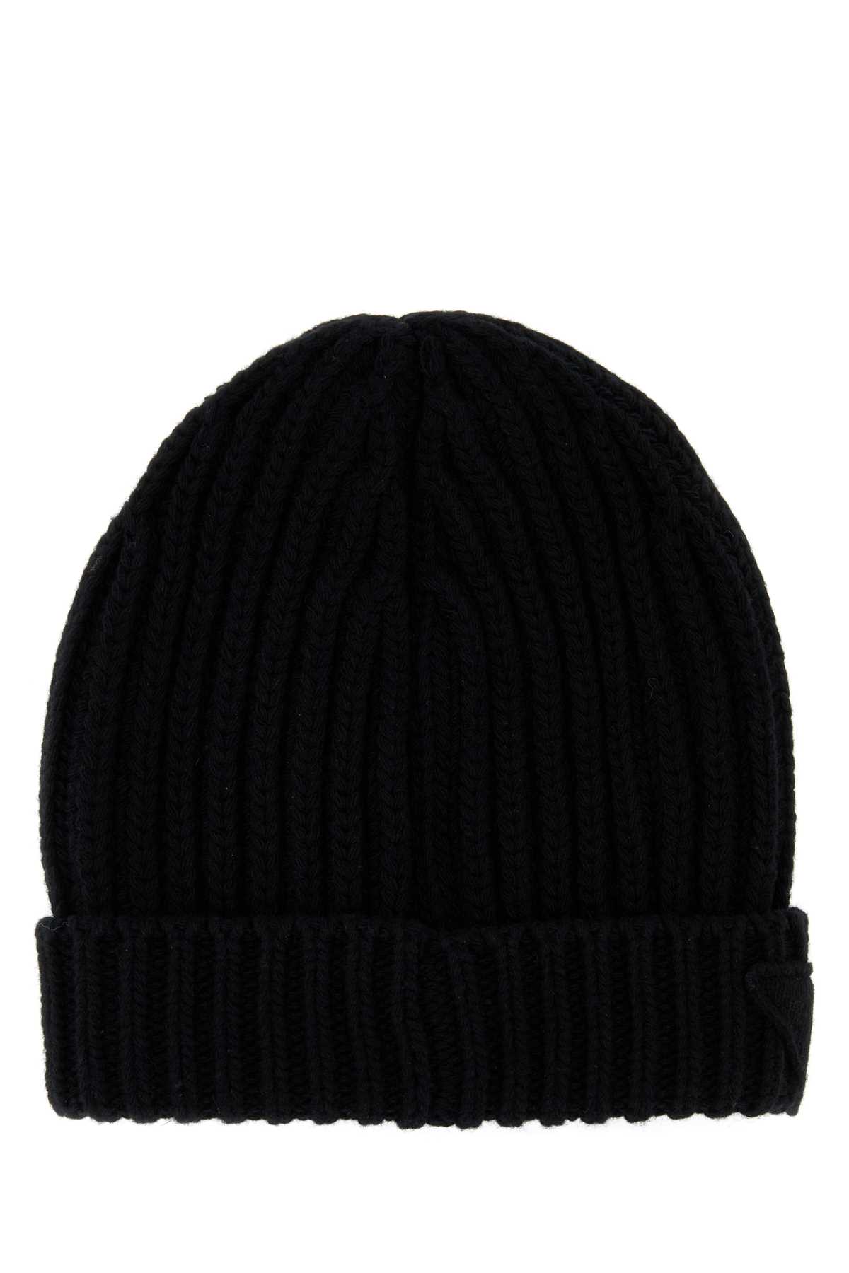 Shop Prada Black Wool Blend Beanie Hat In F0002