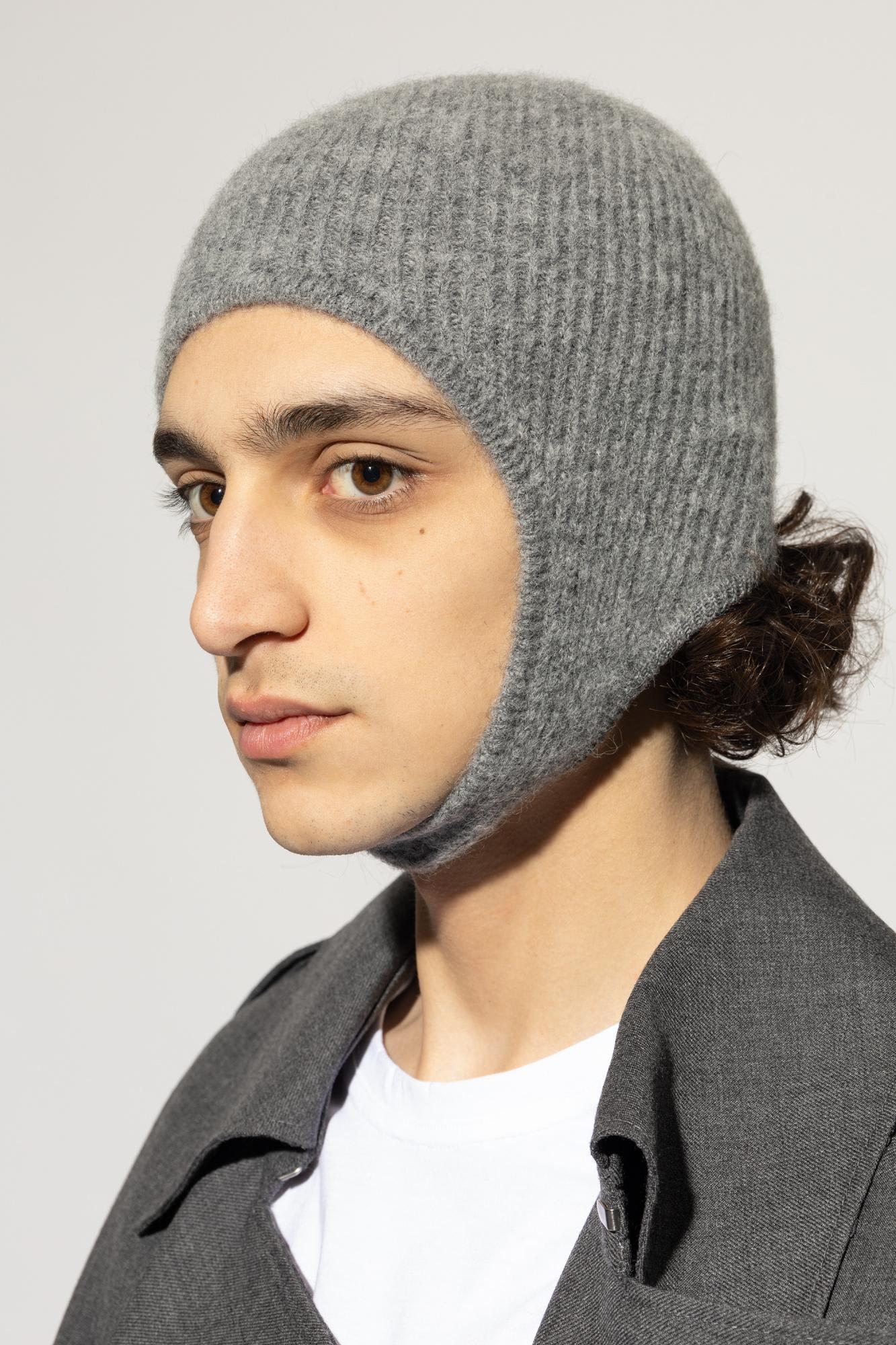 Jacquemus Ribbed Ear Flap Cap With Fuzzy Texture In Gray