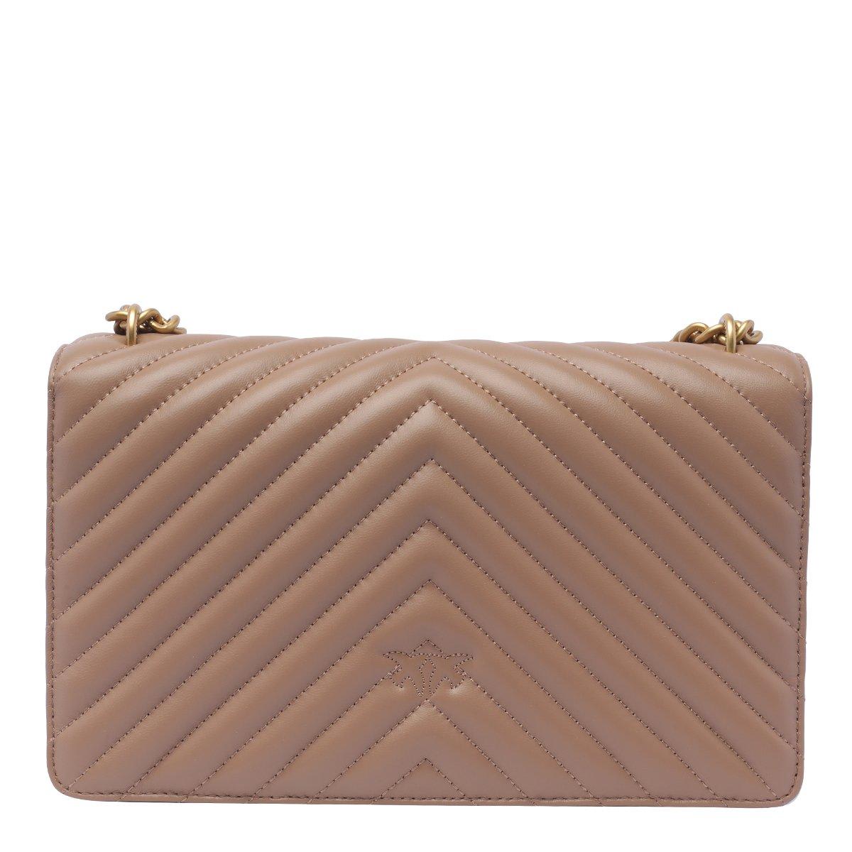 Pinko Love One Classic Chain-linked Crossbody Bag In Ginger Biscuit