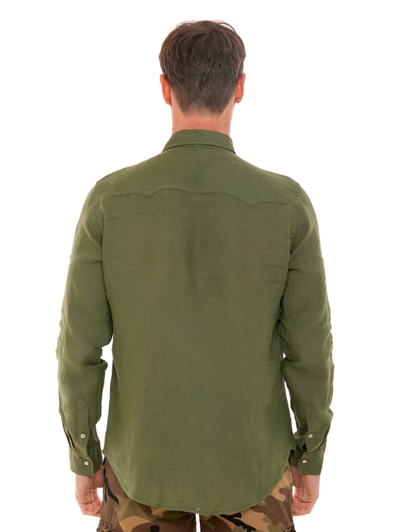 Shop Mc2 Saint Barth Dark Green Linen Shirt