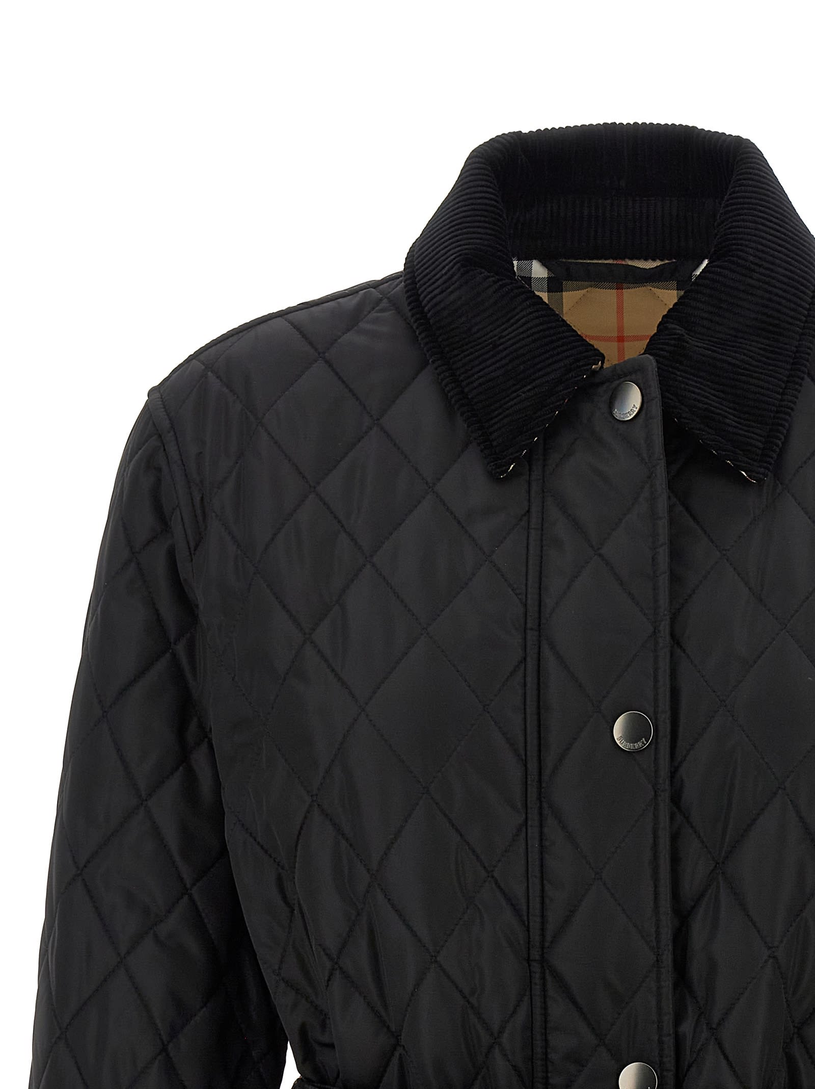 Burberry Women Black Nylon Belted Quilted Jacket In Black