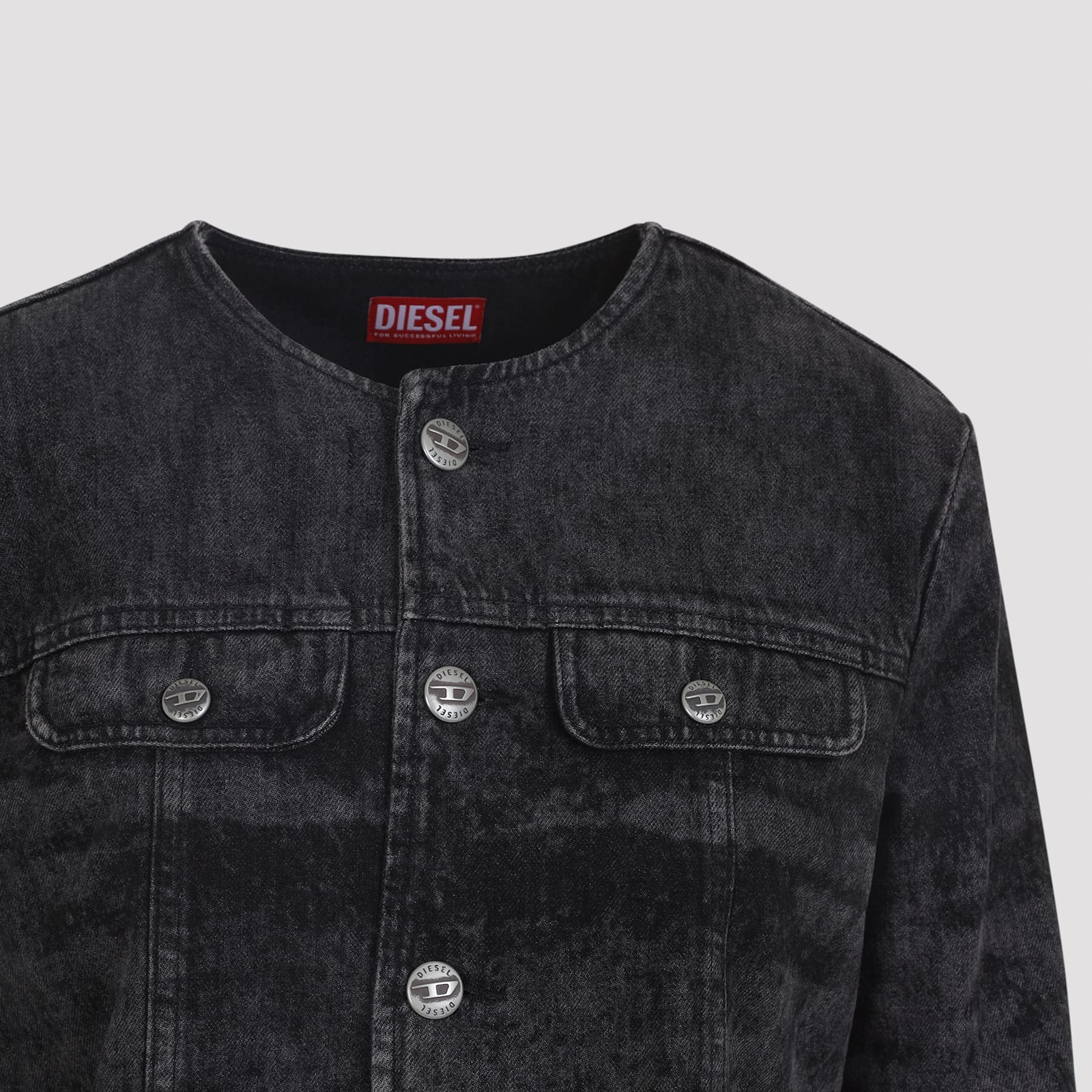 Diesel De-graffy Cropped Denim Jacket In Gray