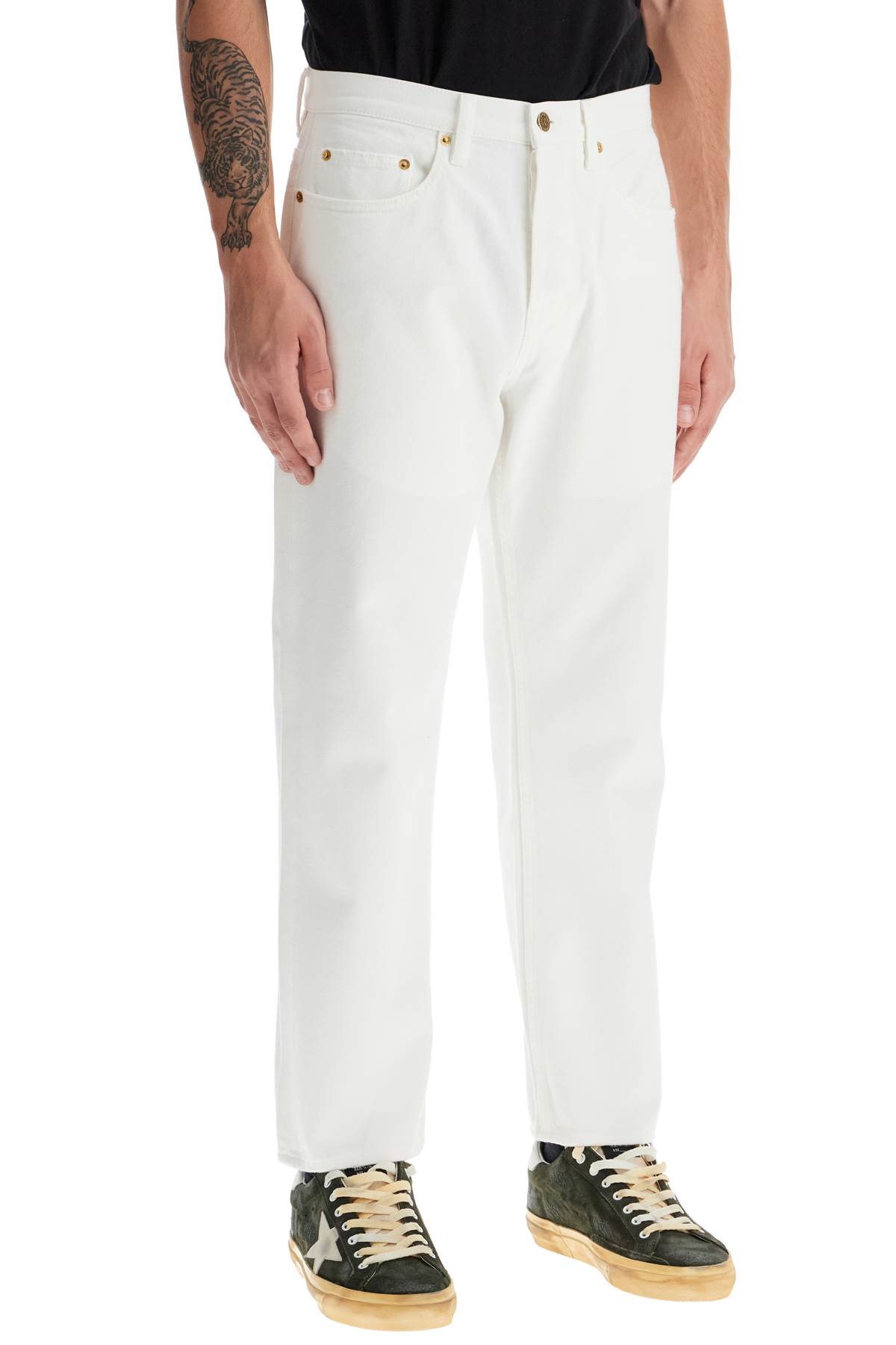 Shop Golden Goose Stonewashed Treated Jeans In Offwhite (white)