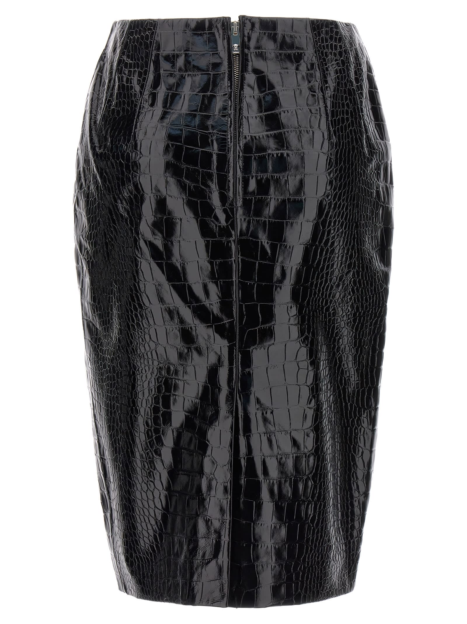 Shop Versace Croc Skirt In Black