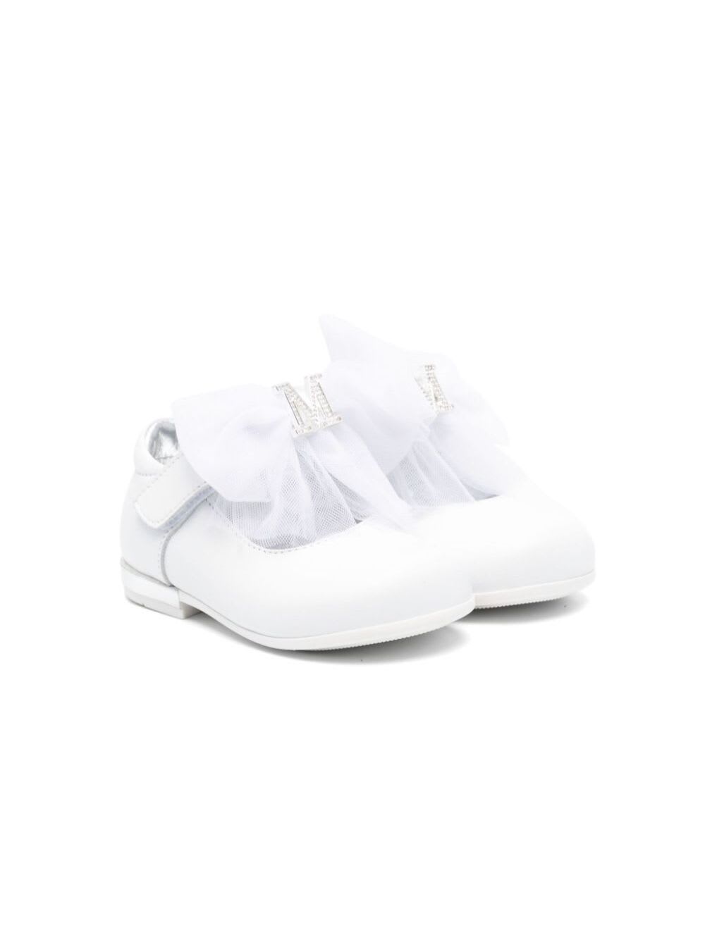 Monnalisa Ballerina Con Logo Strass Pelle In White