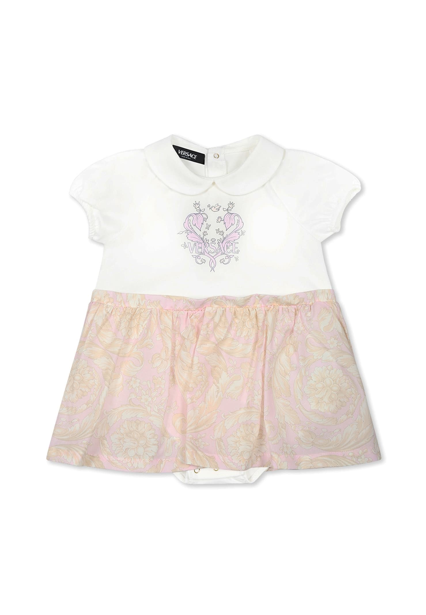 Versace Multicolor Dress For Baby Girl With Floral Swirl In White