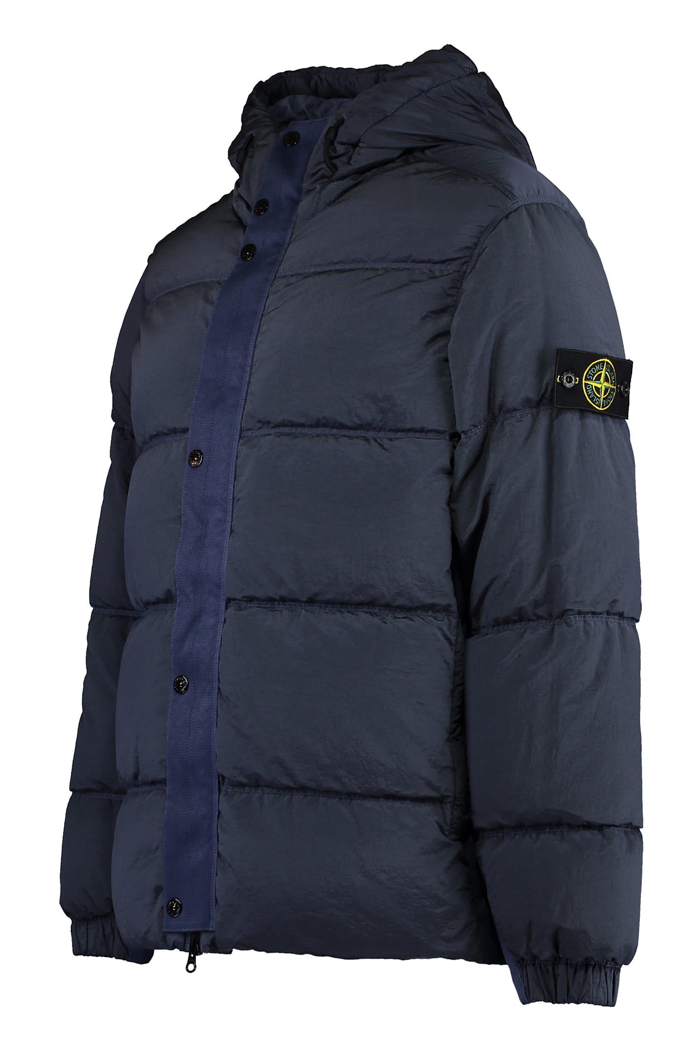Stone Island Recycled Fabric Quilted Down Jacket With Hood In Blue