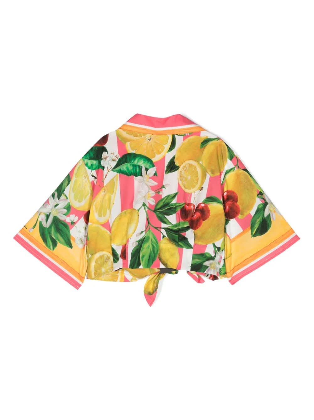 Shop Dolce & Gabbana Cropped Shirt With Lemon And Cherry Print In Multicolour