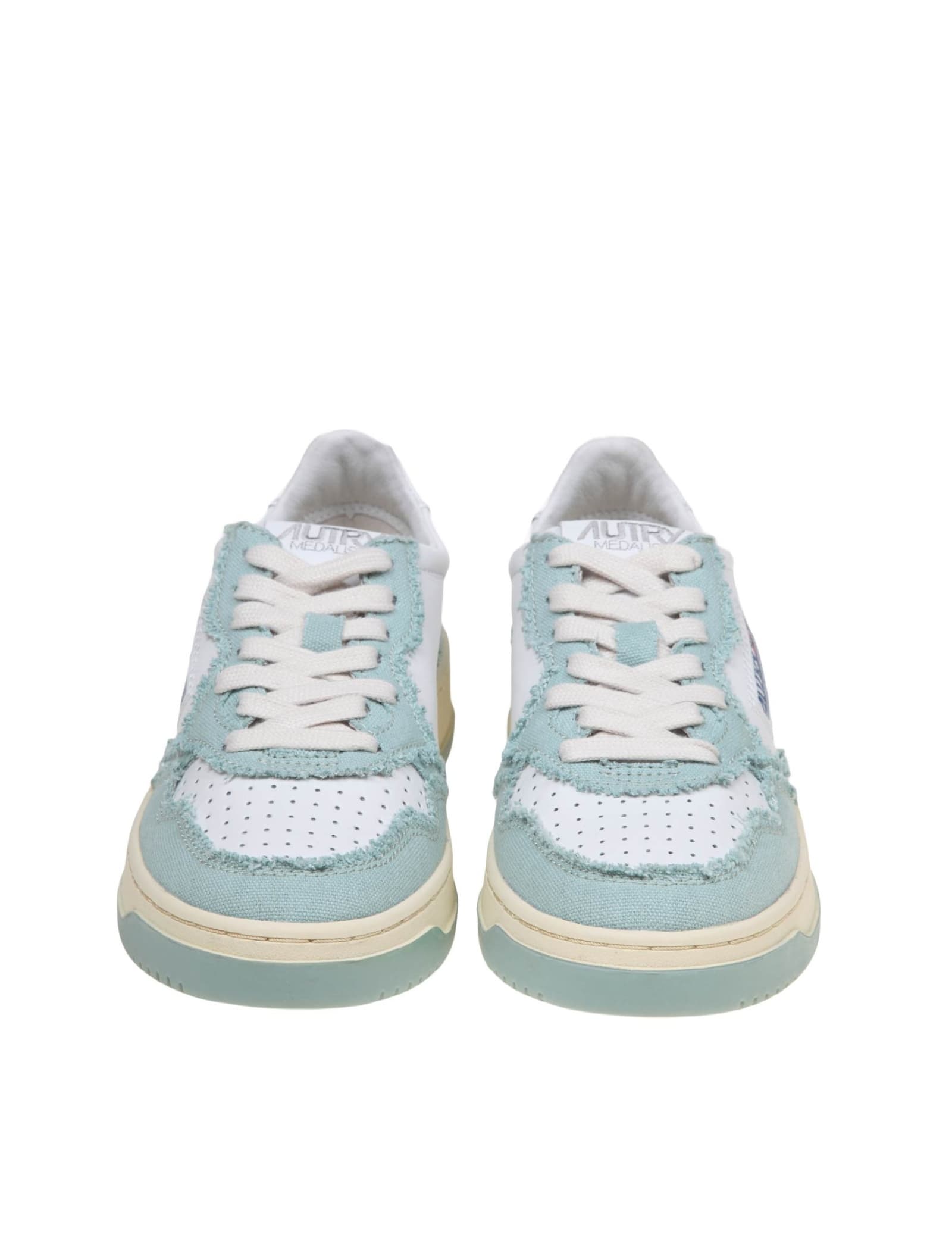 Shop Autry Sneakers In White And Light Blue Leather And Canvas In White/blu